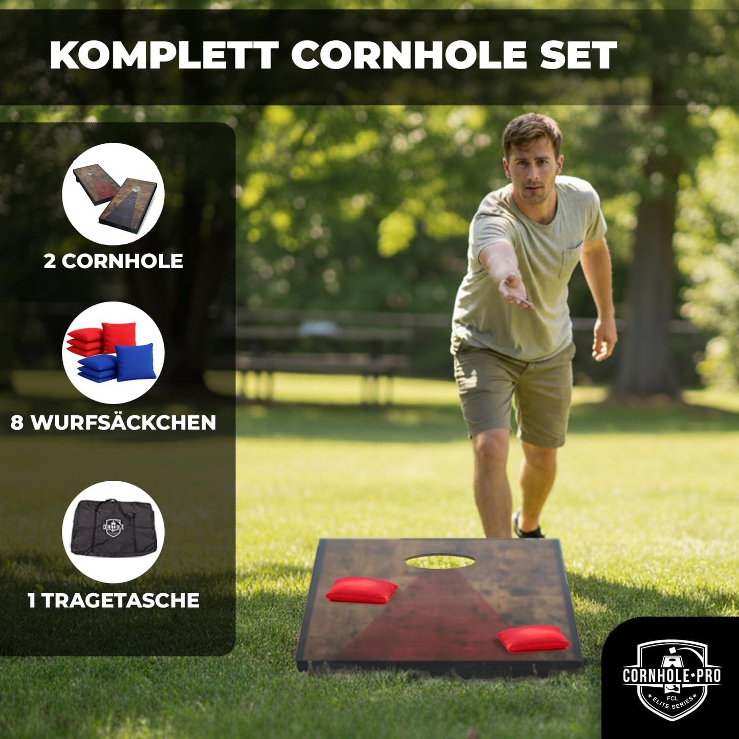 Cornhole Wurfspiel-Set mit 2 Boards + 8 Säckchen, Cornhole aus Holz Old