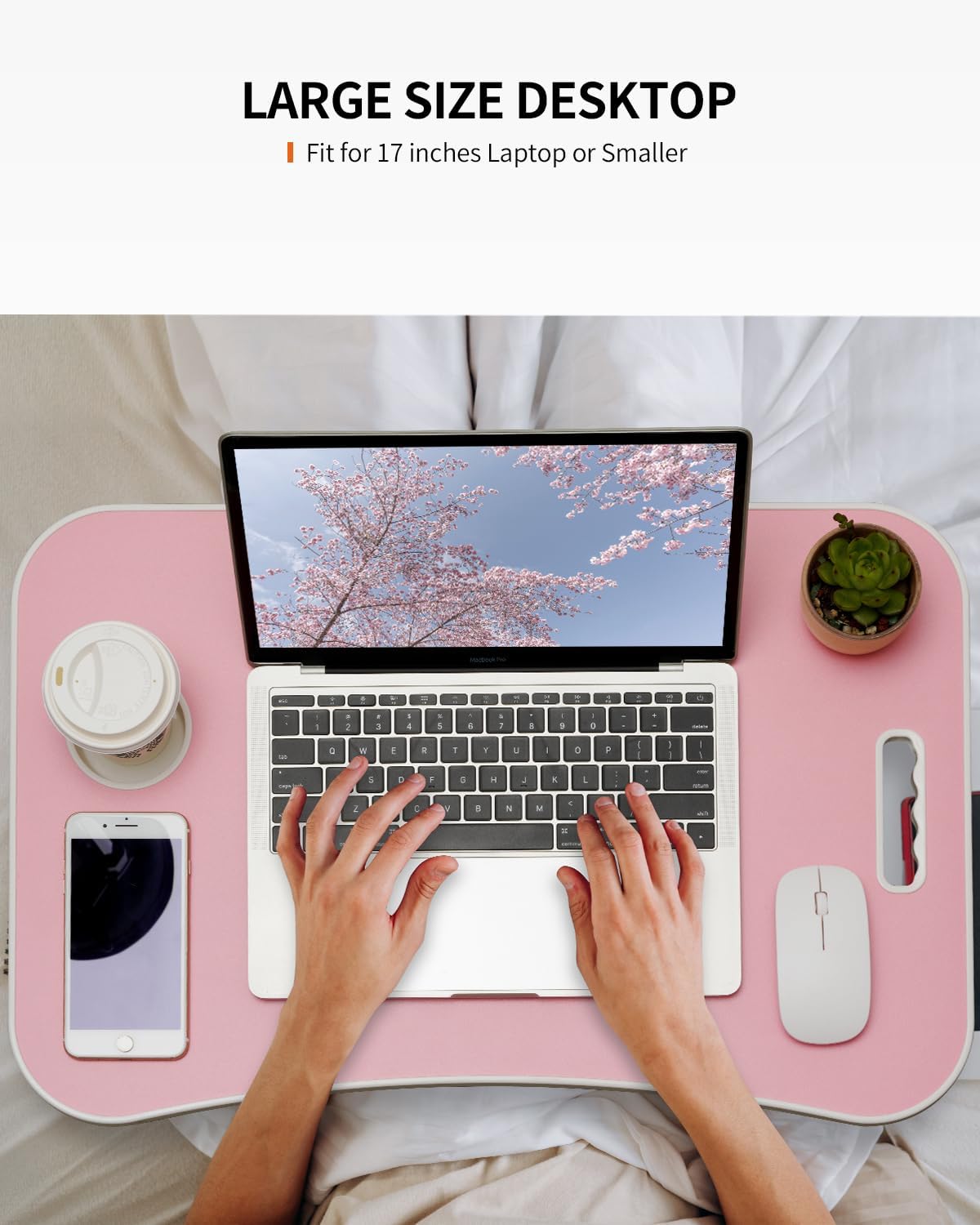 Faltbarer Laptoptisch mit Tablet-Schlitz & Getränkehalter, Pink