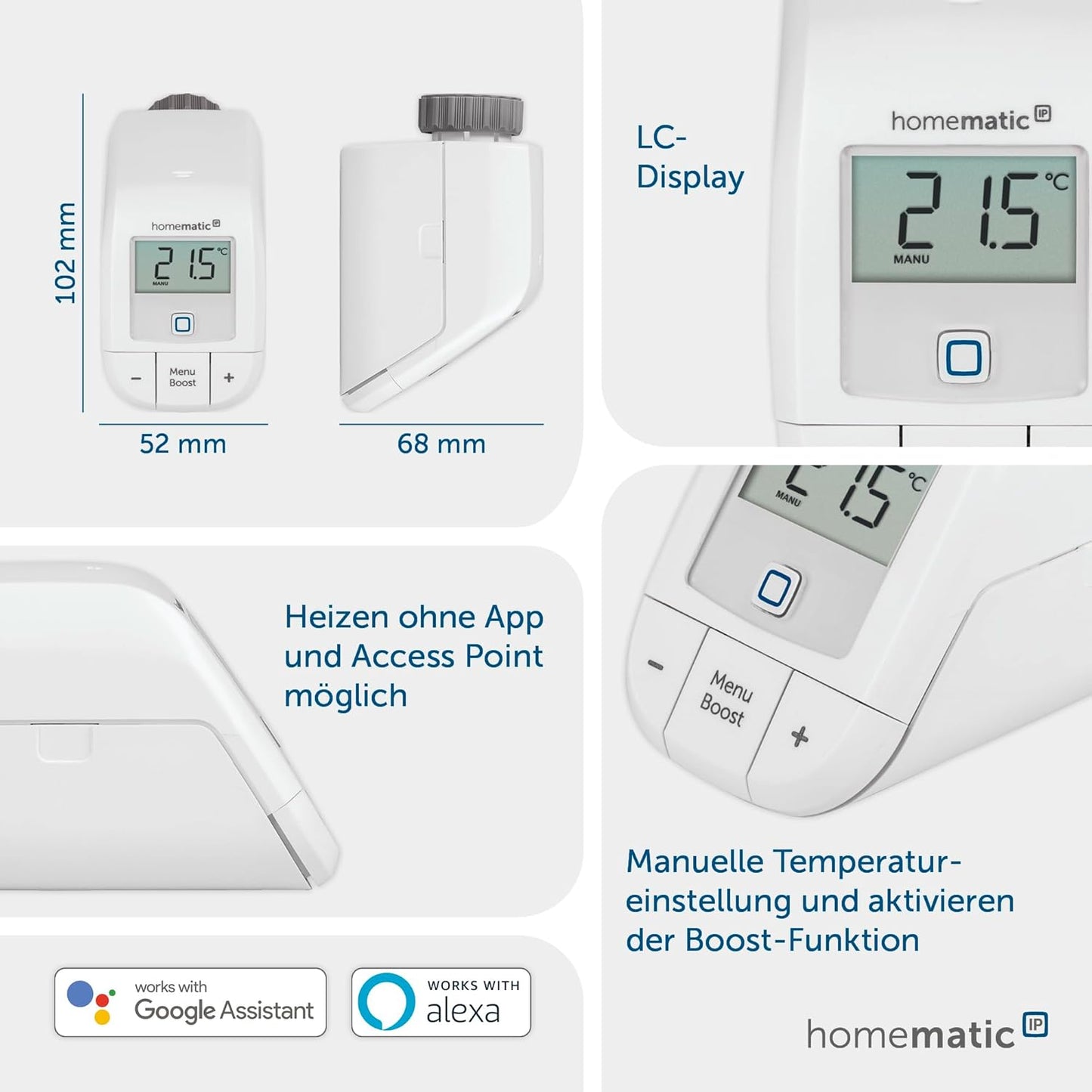 3er Set Smart Home Heizungs-Thermostat, 3x Thermostat - Basic