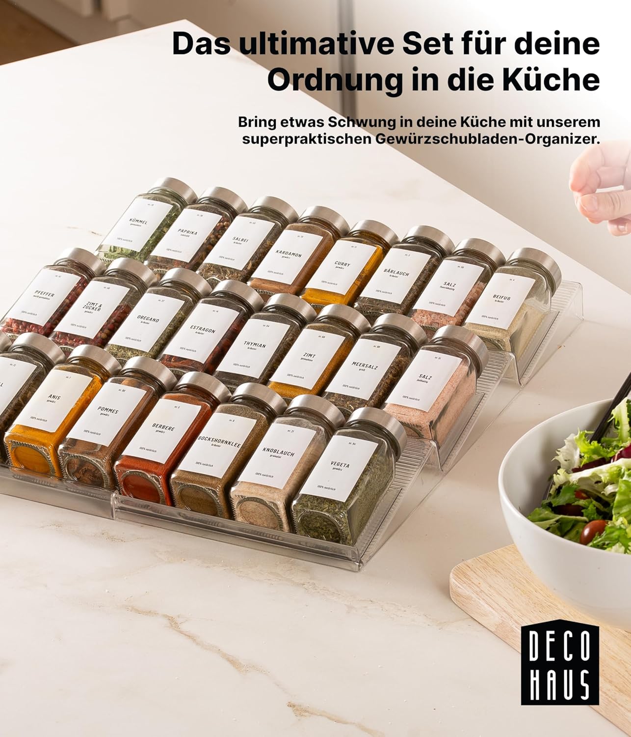 Gewürzgläser-Set mit Schubladeneinsatz, 24 Stk, ausziehbar, Chrom, Deckel Edelstahl