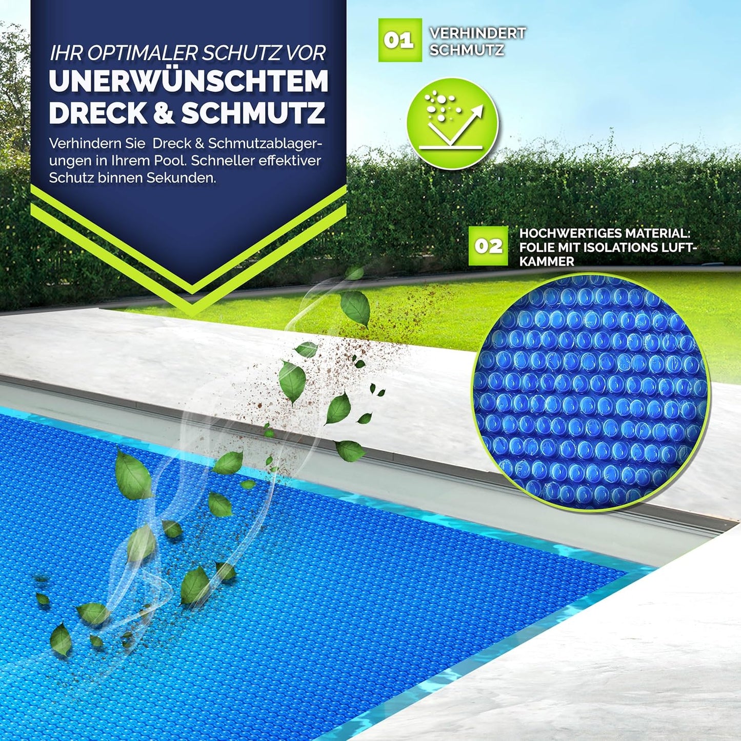 Pool Solarabdeckplane für Wassererwärmung, Blau 800x400 cm