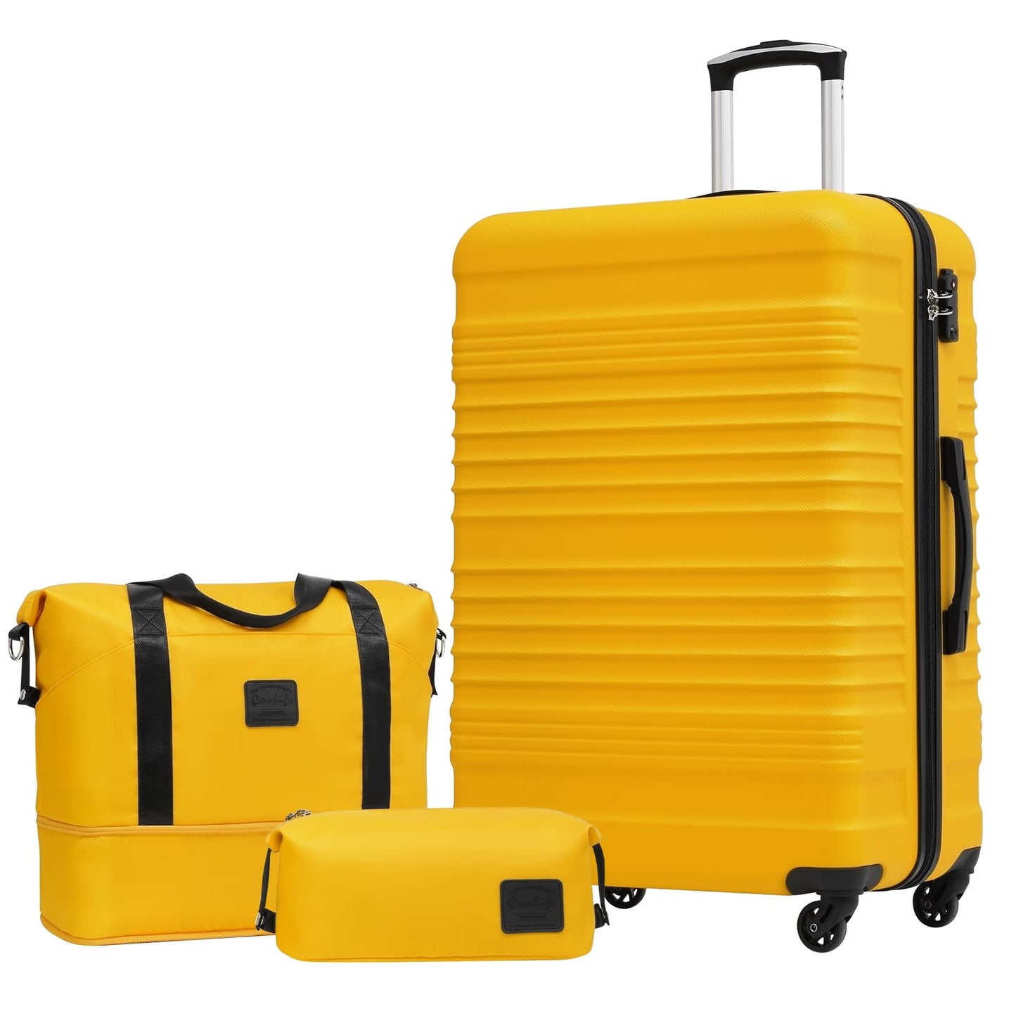 Koffer-Reiseset mit Hartschale & TSA-Schloss (3-teilig), Grosser Koffer-Set 3tlg Gelb/Schwarz