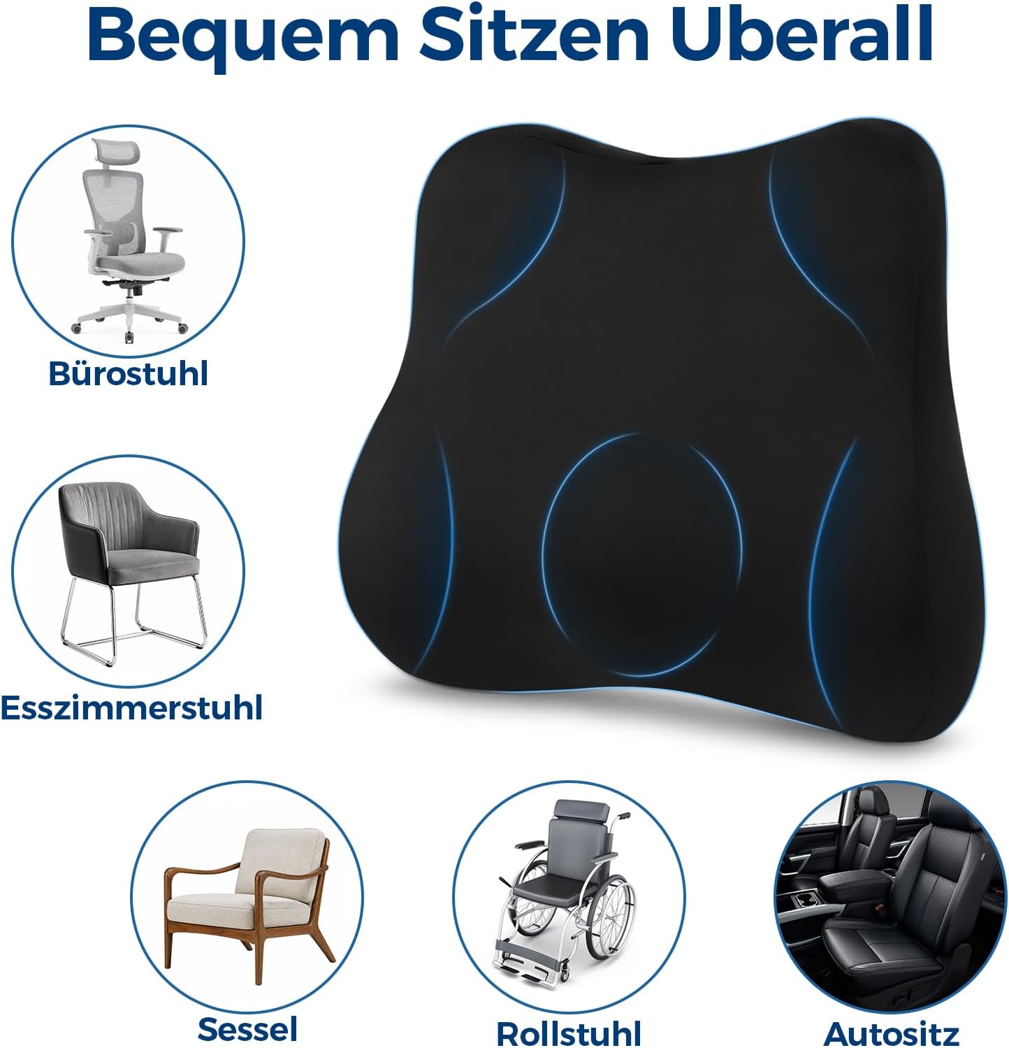 Ergonomisches Lendenkissen aus Memory Foam, Schwarz