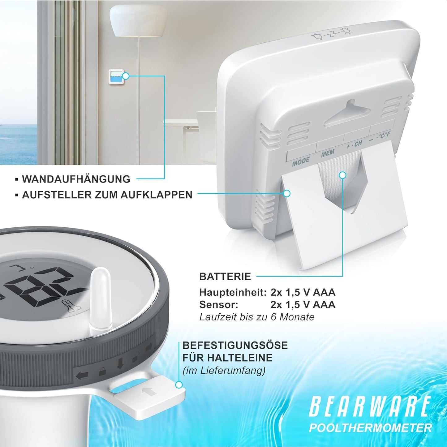 Poolthermometer mit Basisstation