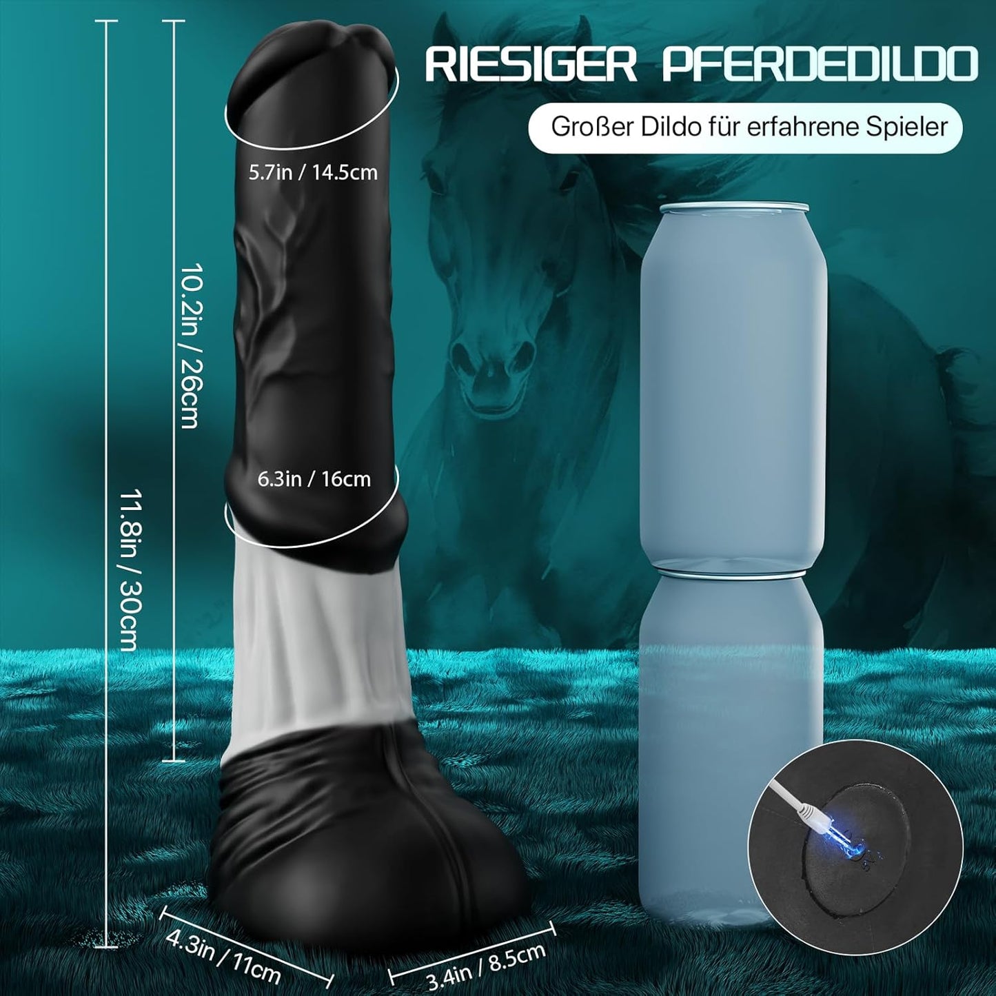 Pferdedildo mit 7 Stossfunktionen uns Saugnapf, Gelb