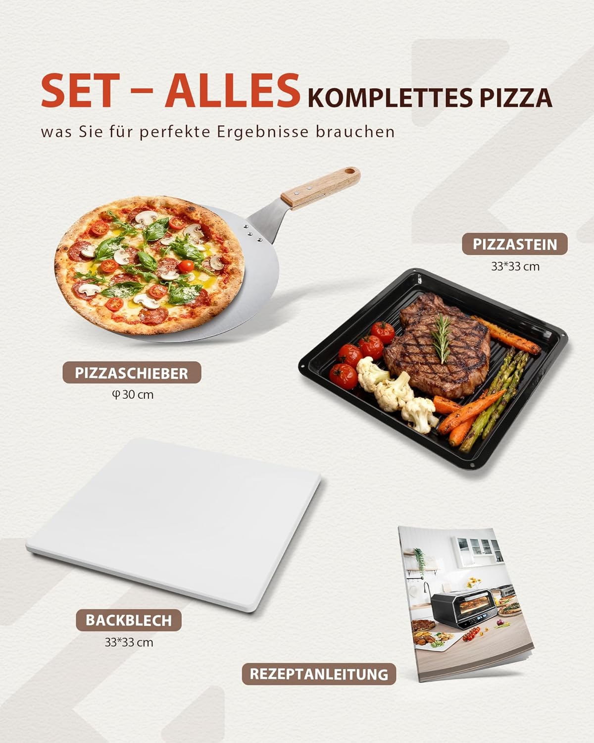 Pizzaofen mit Sichtfenster & Pizzastein, Sliver