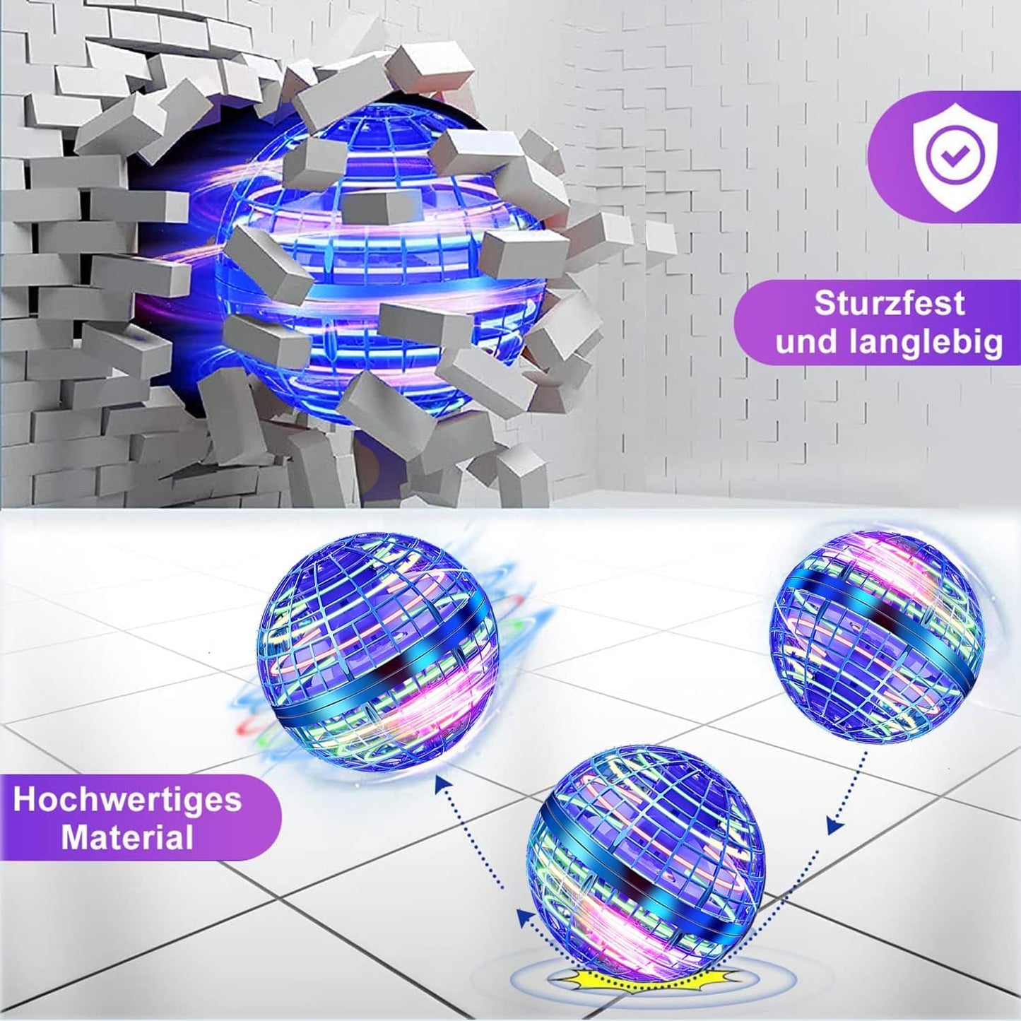Fliegender Ball mit RGB-Licht, Blau