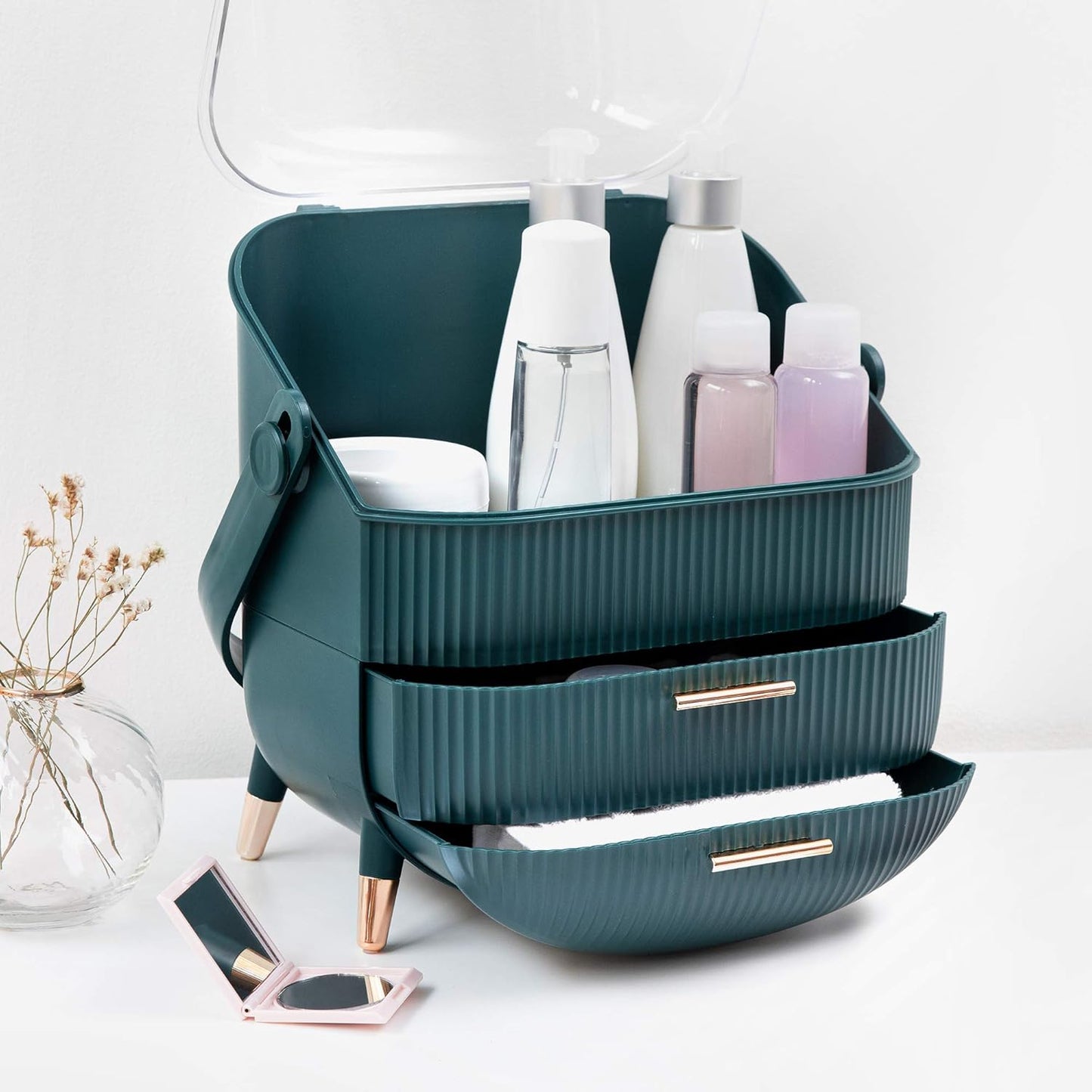 Make-Up Organizer mit 2 Schubladen, Grün