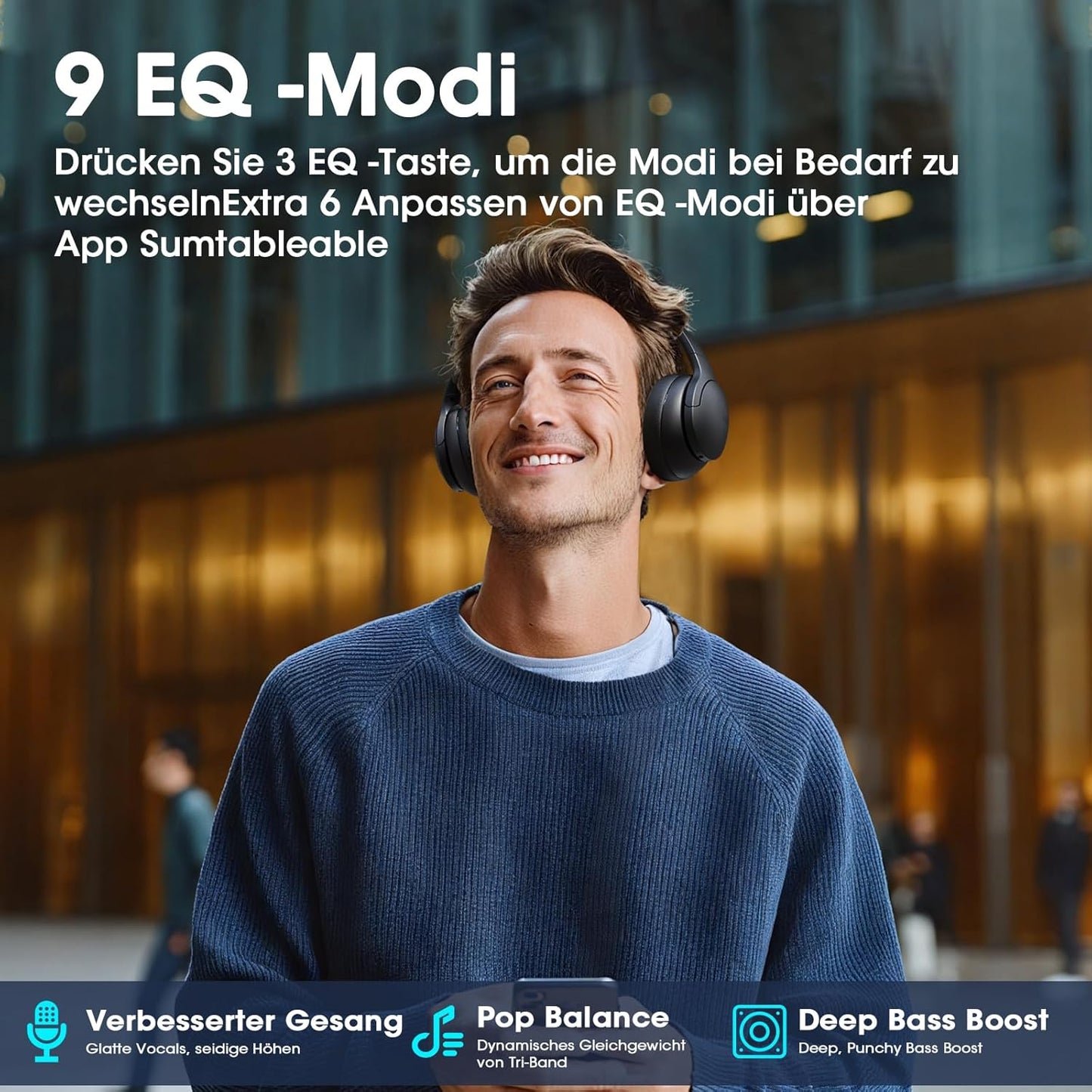Kabellose Over-Ear Bluetooth-Kopfhörer, Schwarz