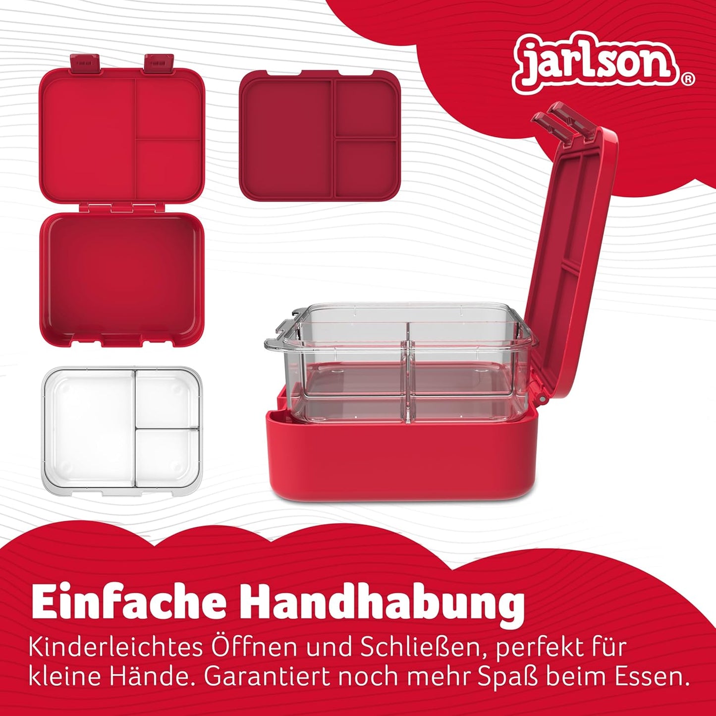Kinder Bento Lunchbox mit Trennfächern, Dinosaurier Rot