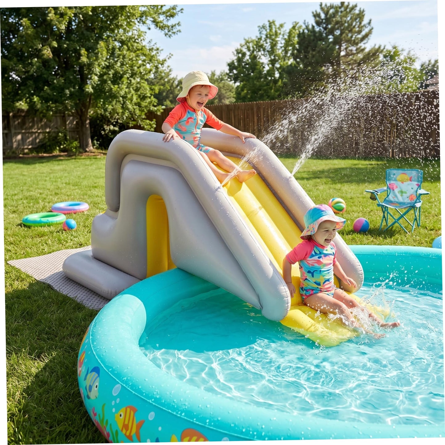 Aufblasbare Poolrutsche mit Fusspumpe, Khaki
