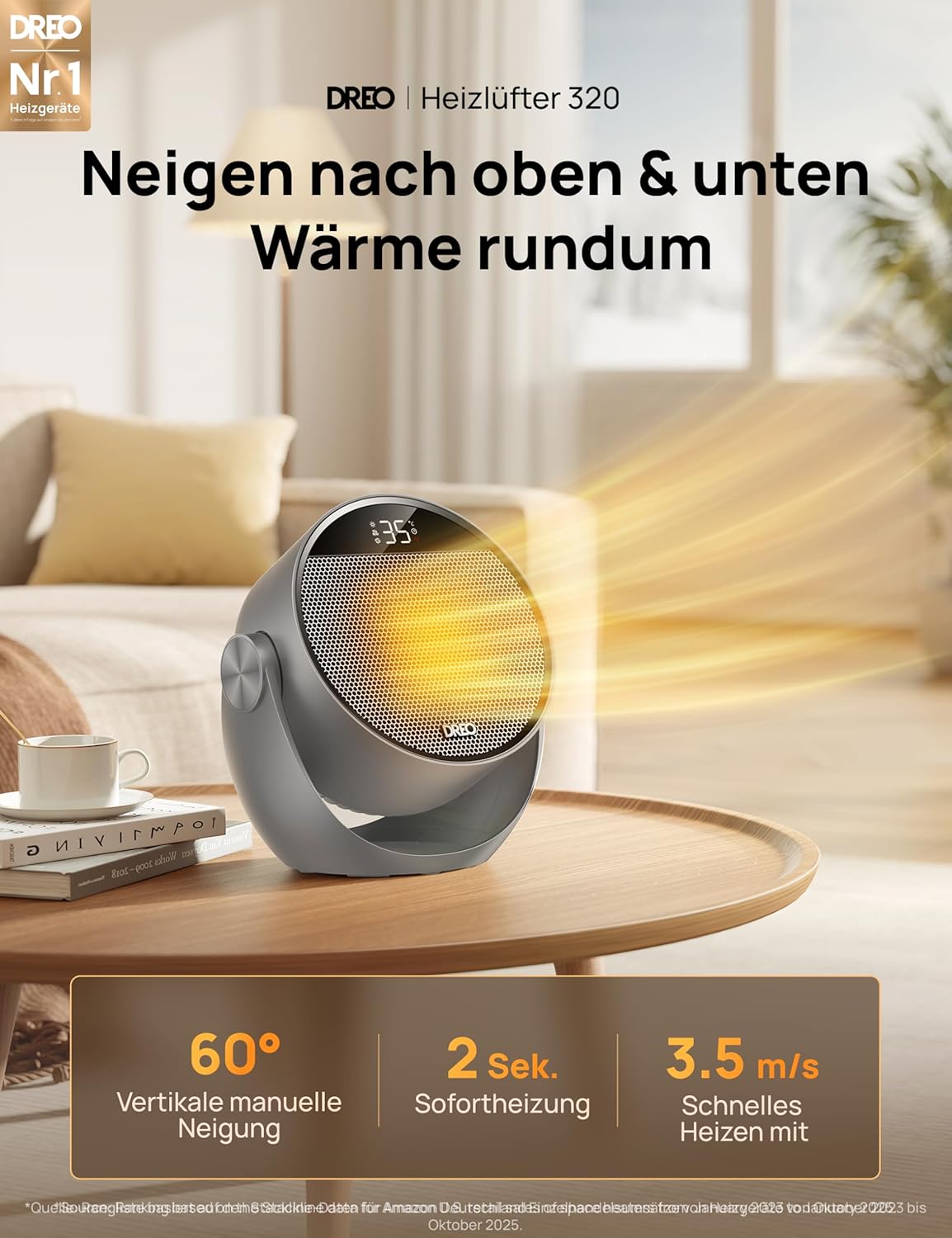 Heizlüfter DR-HSH020 mit Thermostat und Timer, Grau