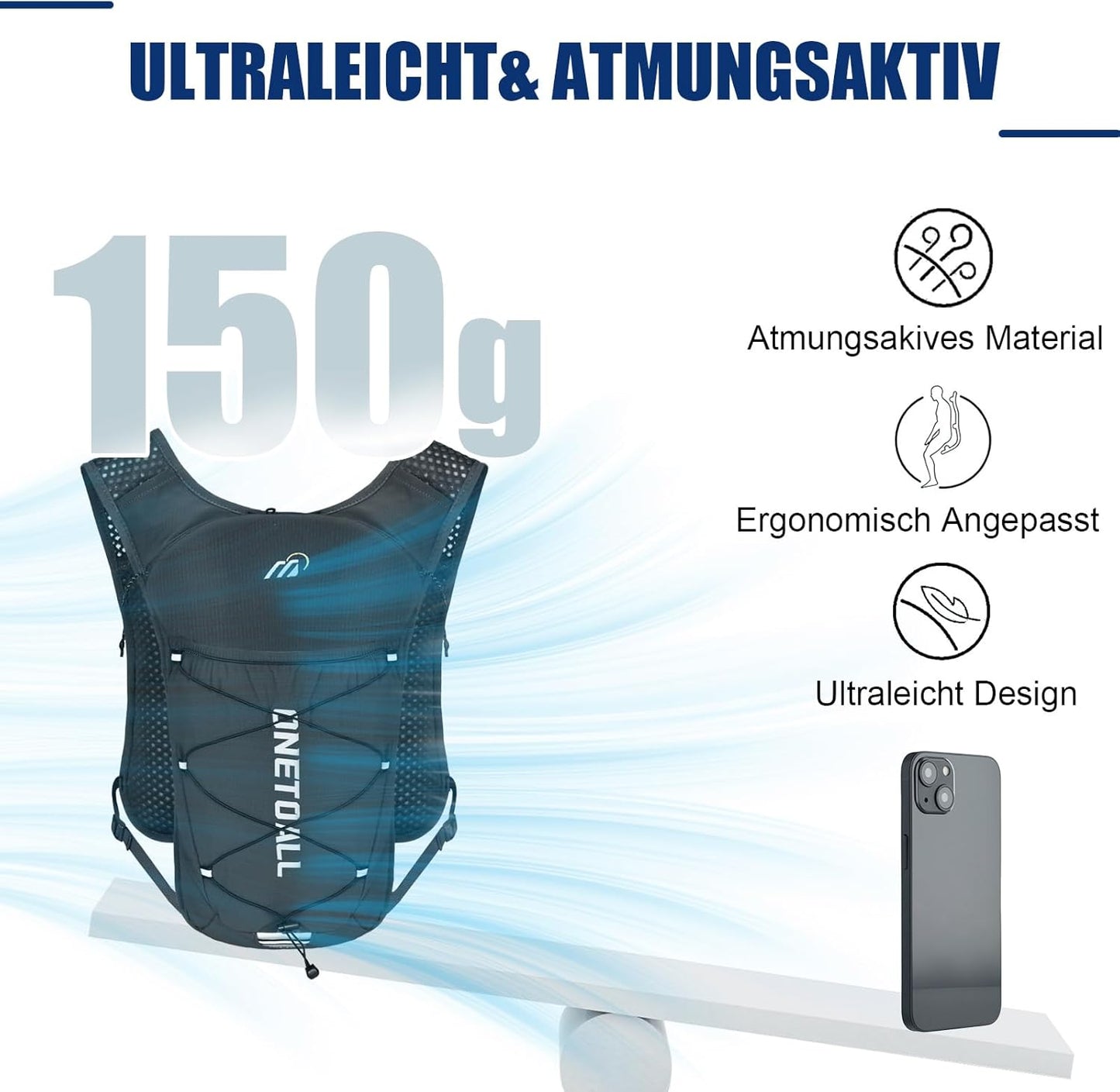 Trinkrucksack mit Trinkblase, dunkelgrau mit trinkblase