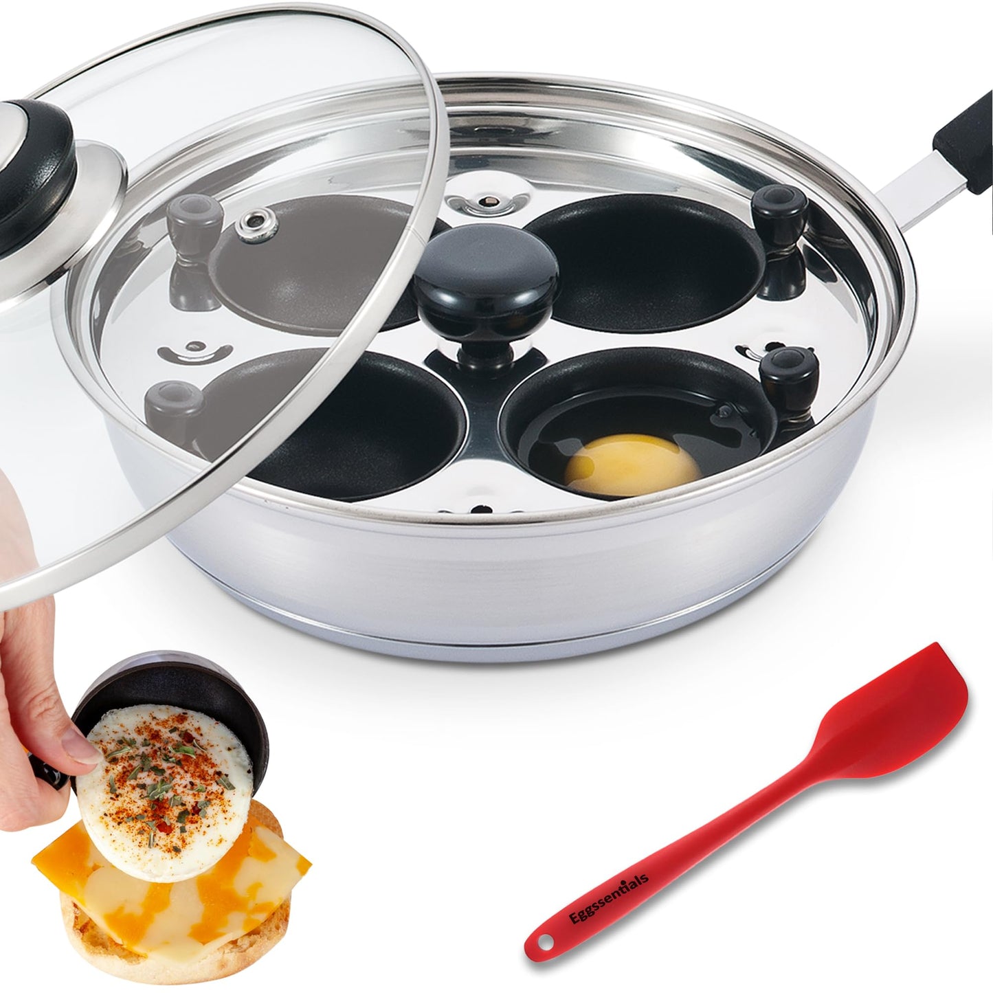 Edelstahl Eierkocher mit 4 Pochierbechern, 4 Cup Egg Poacher with Silicone Handle