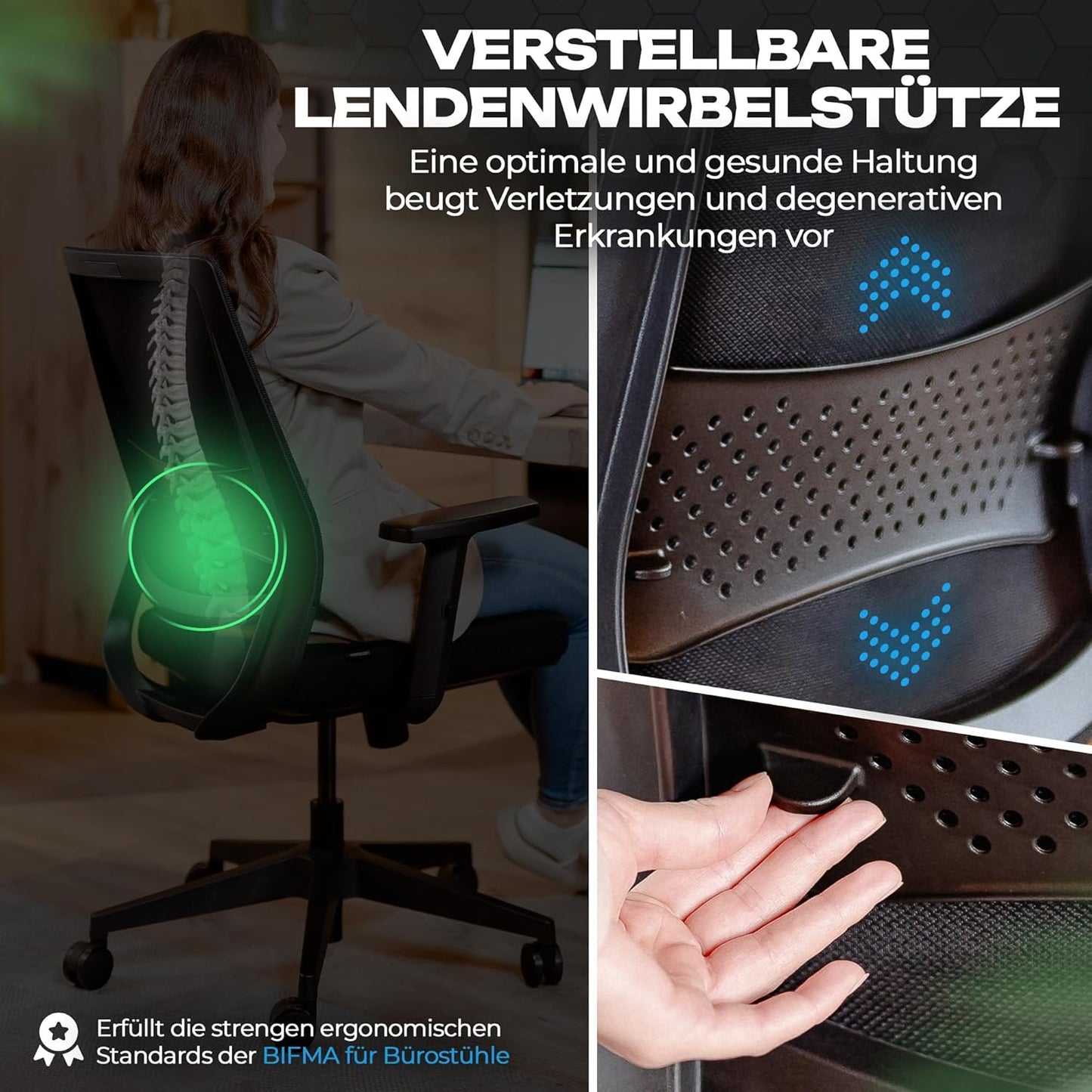Ergonomischer Bürostuhl M2, M2 Armstütze (Schwarz)