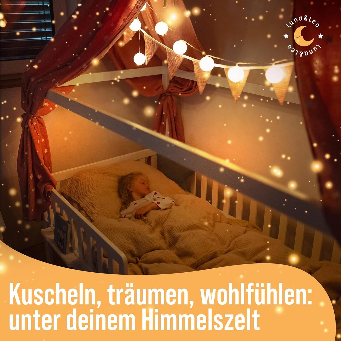 Hausbett-Himmel Set mit Sternendruck, Altrosa Sterne H320 x B130 cm (2er Set)