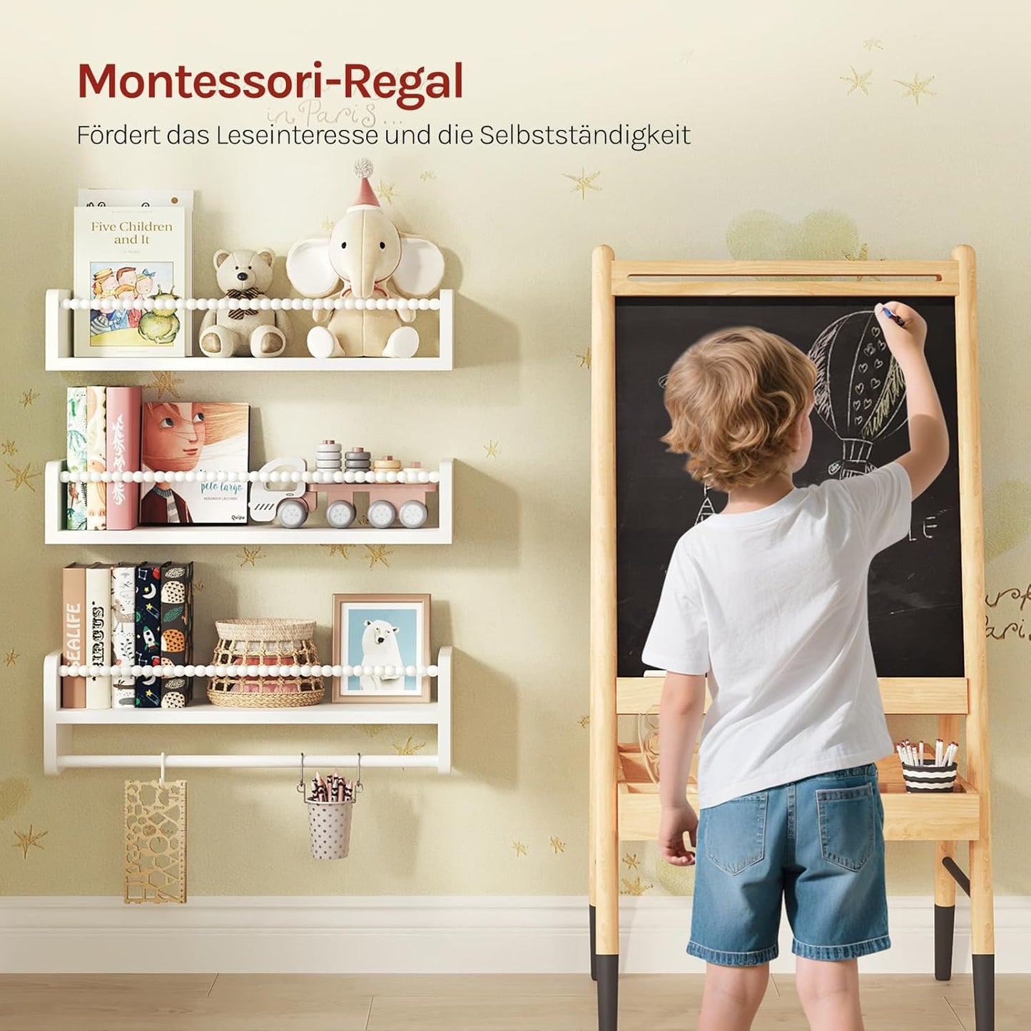 3er-Set Kinderbücherregal Wand, 50 x 15 x 14 cm Weiss