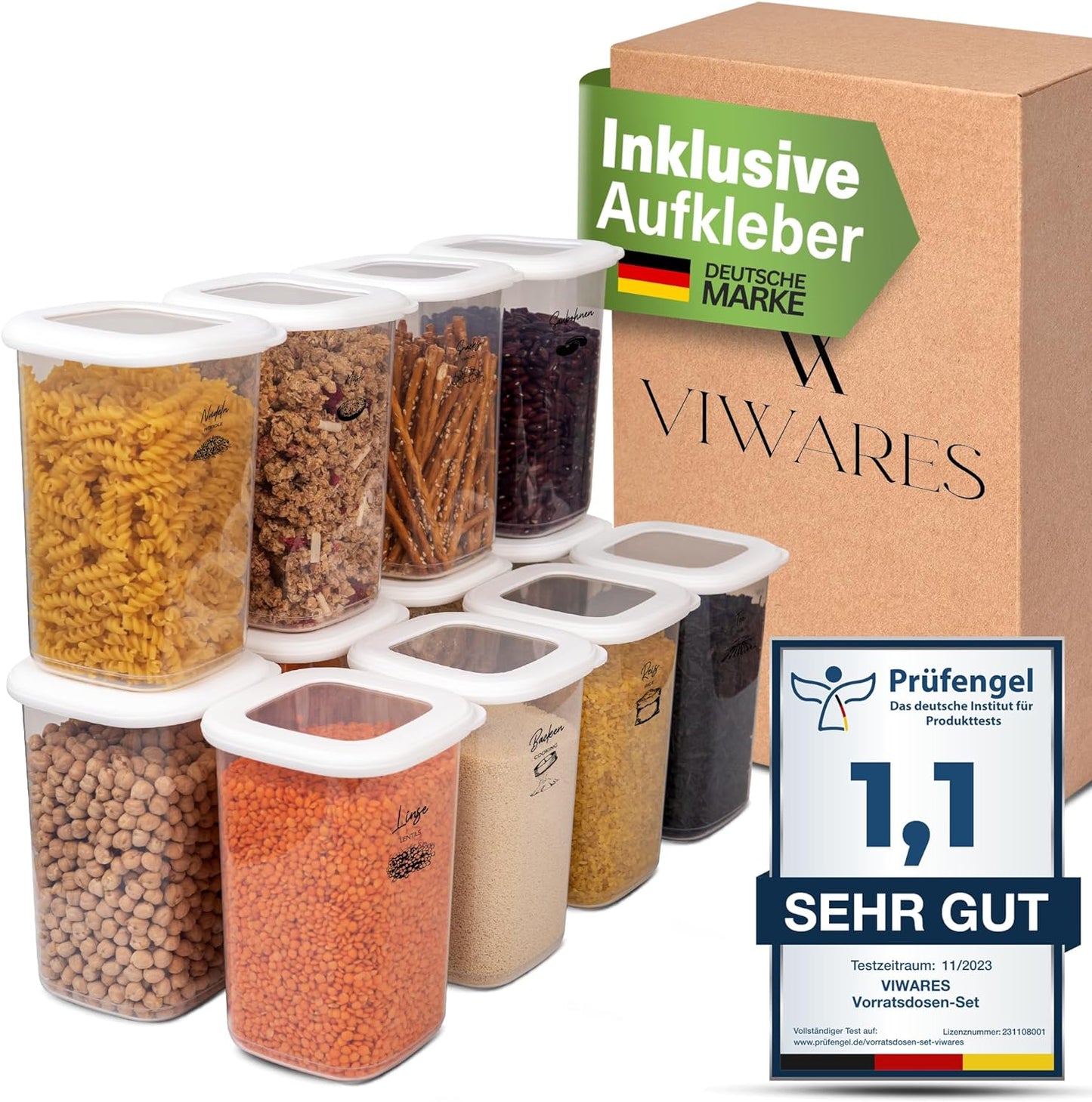 Vorratsbehälter-Set, 12er Set Weiss 1200 Ml