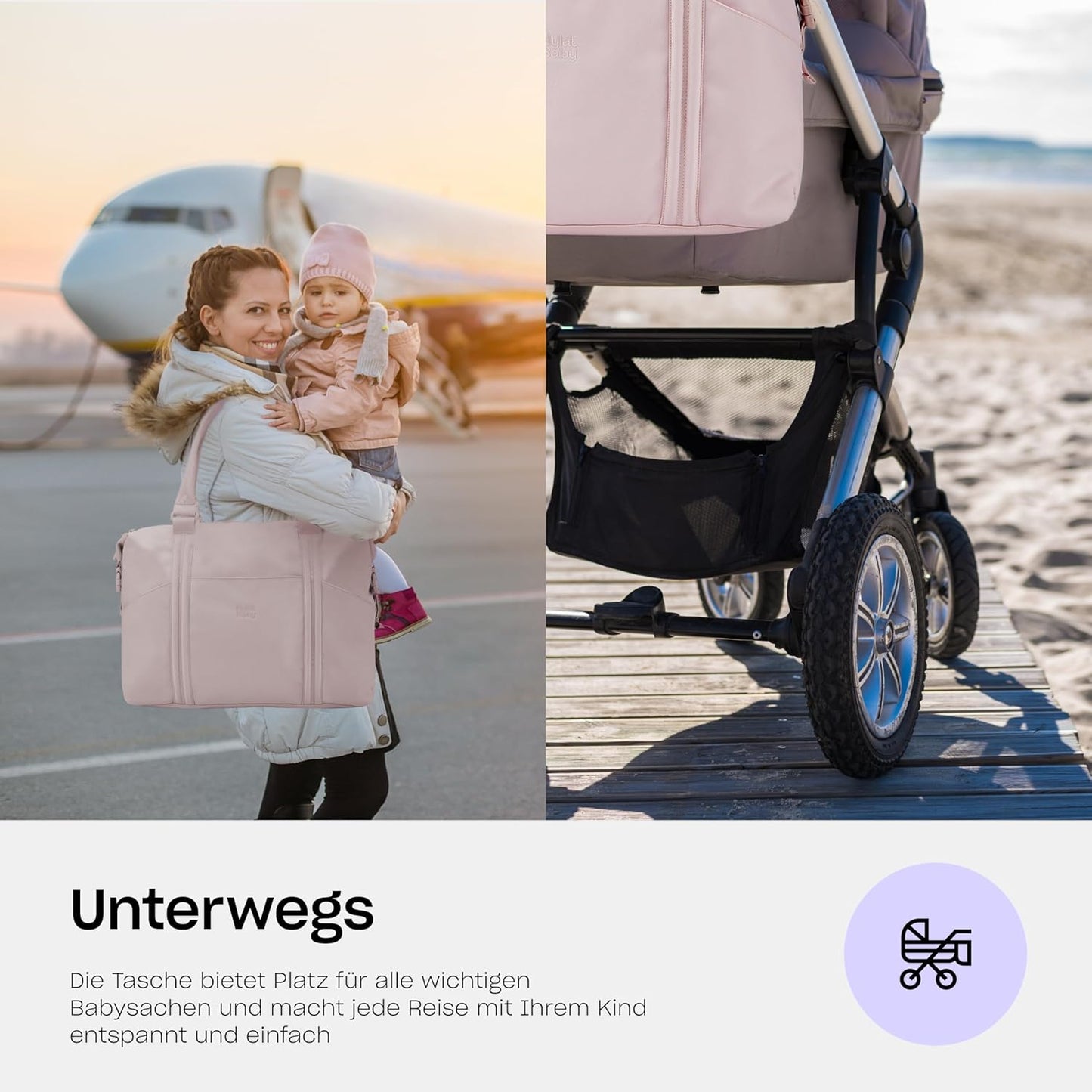 Baby Wickeltasche mit gepolstertem Fach, wasserdicht, Rosa
