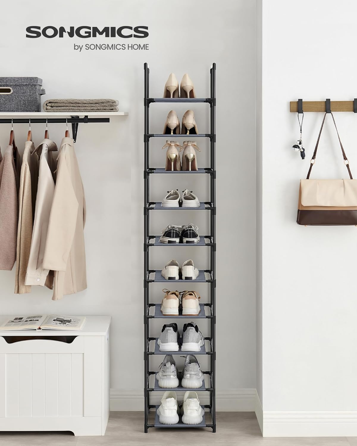 Schuhregal mit 10 Ebenen, Grau 10 Ebenen (33B cm)