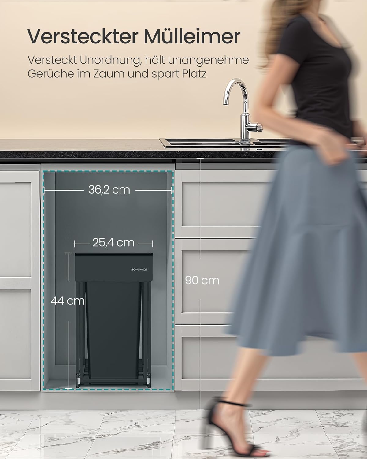 Mülltrennsystem für Unterschrank, tintenschwarz 2 x 15 L