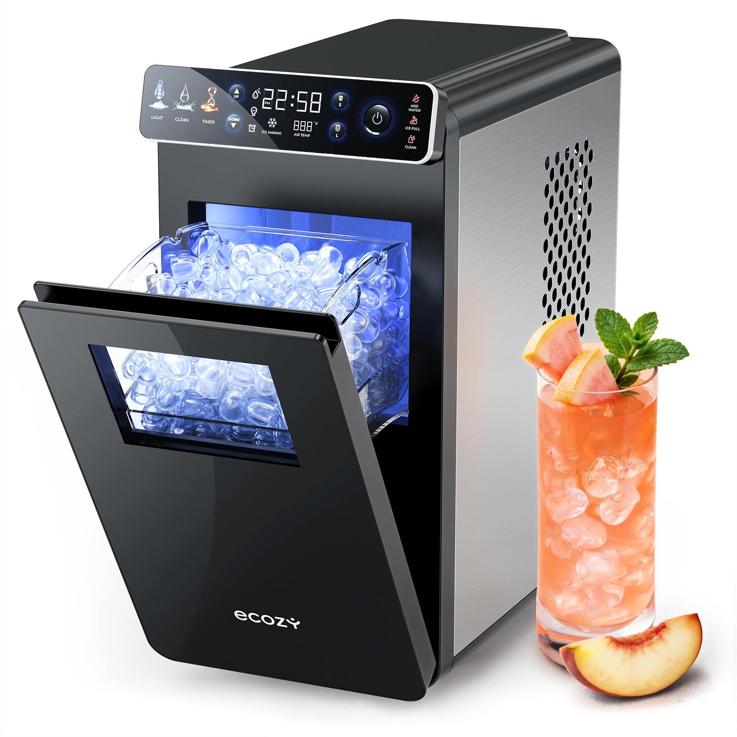 Tragbare Eiswürfelmaschine mit Timer und Reinigung, Schwarz