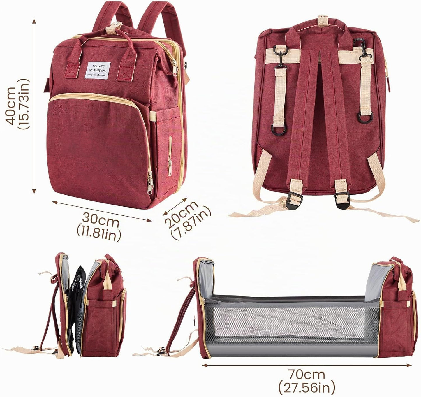 Multifunktionaler Wickelrucksack mit Wickelunterlage, Rot