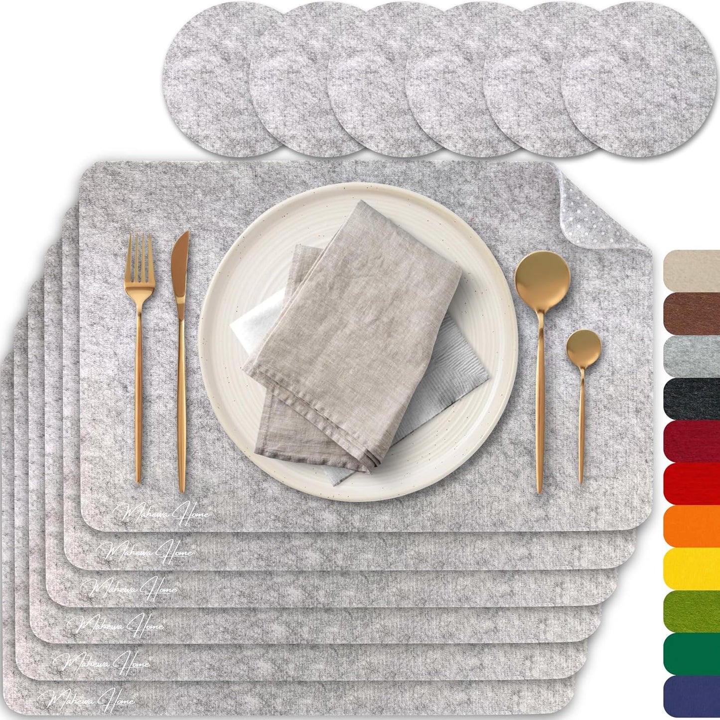 6er-Set rutschfeste Tischsets, Hellgrau - Weiss, 6er Set