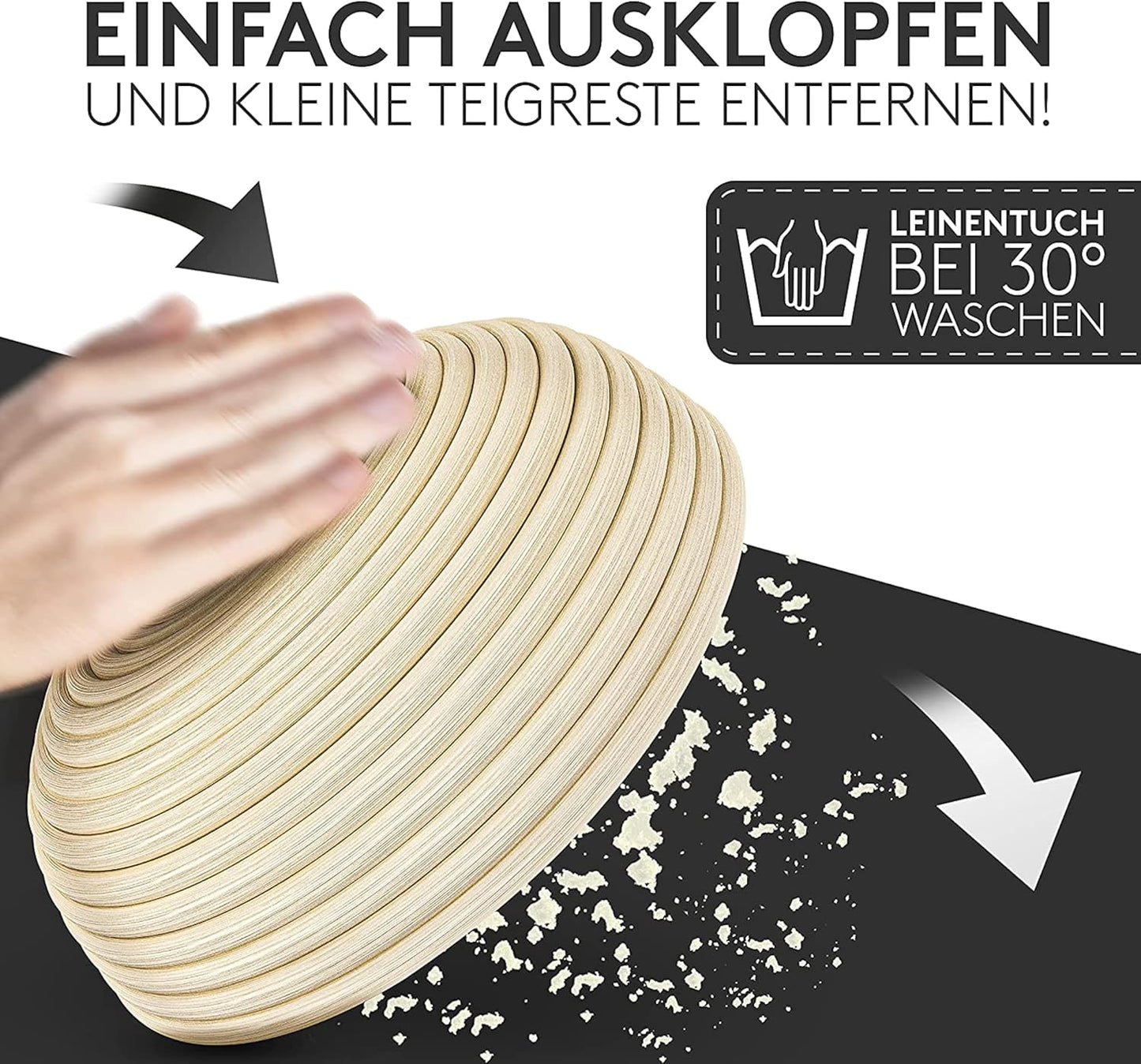 Runder Gärkorb mit Leineneinsatz, Rund 25cm