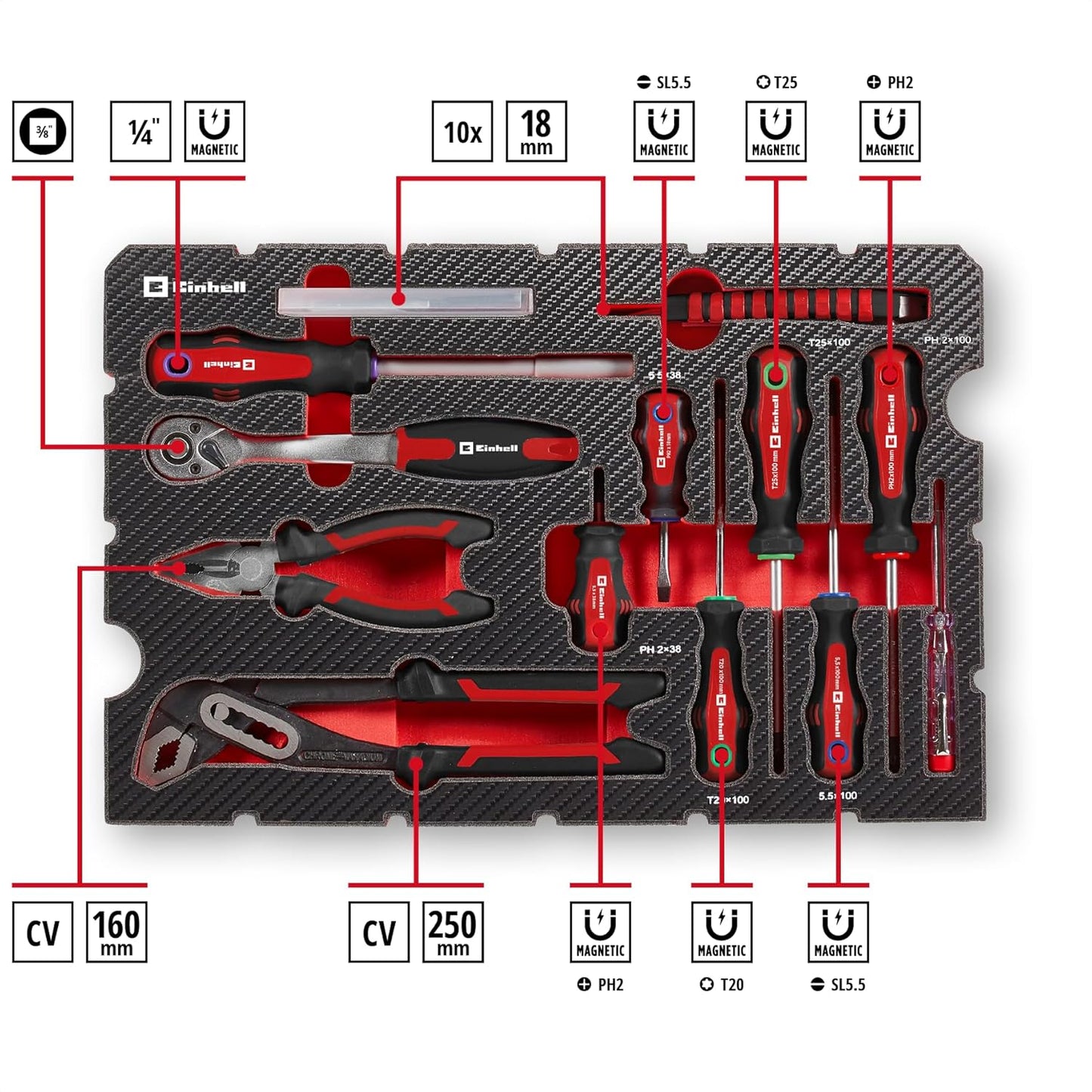 Werkzeugkoffer-Set im stapelbaren Kunststoffkoffer, Werkzeugkoffer