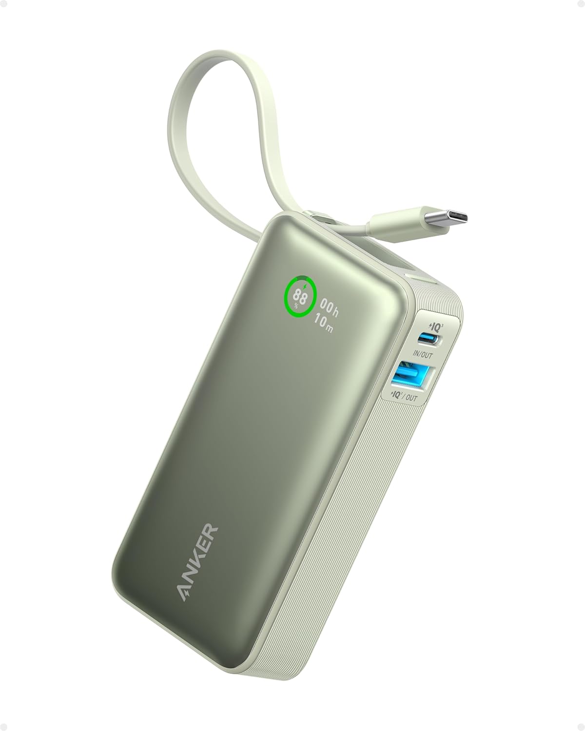 Nano Powerbank mit USB-C Kabel, 10.000mAh, Grün