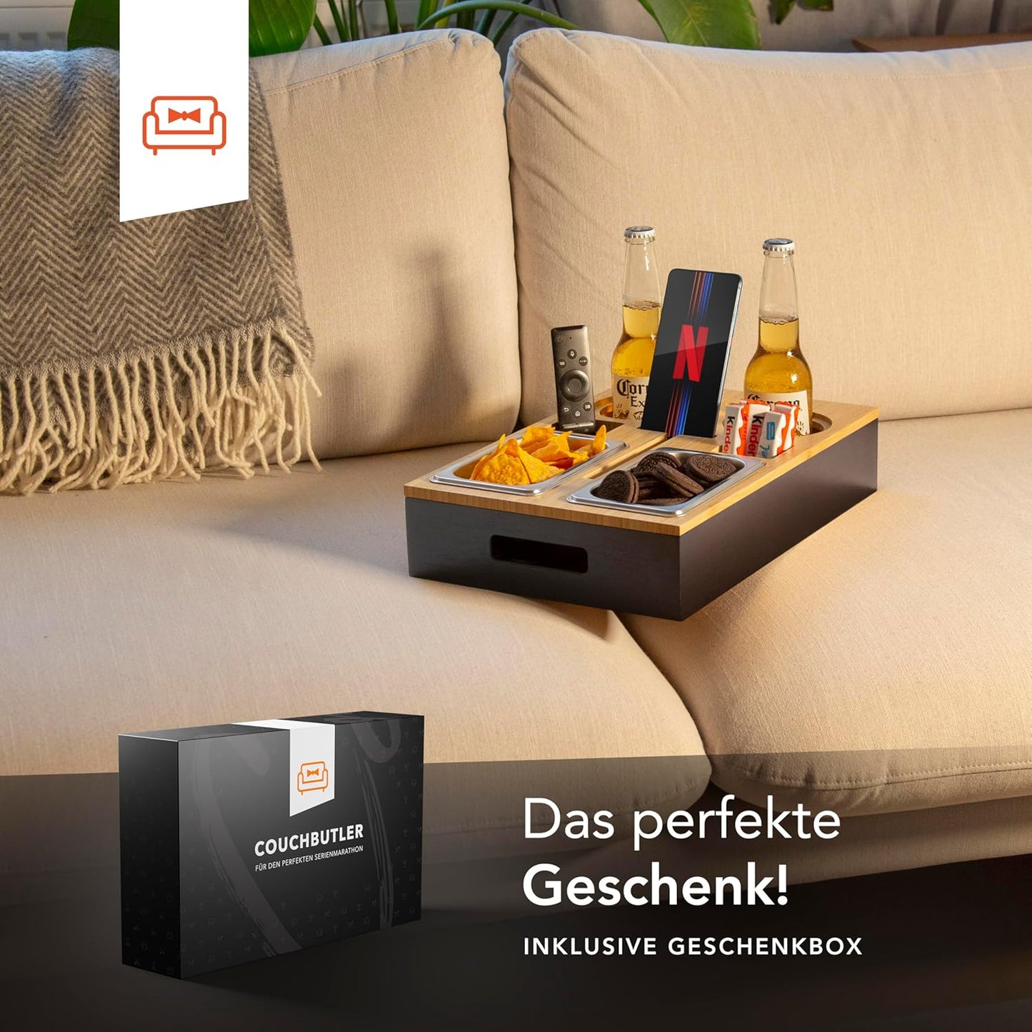 Couchbar Snackbox mit Zubehör, Ohne Gravur Schwarz