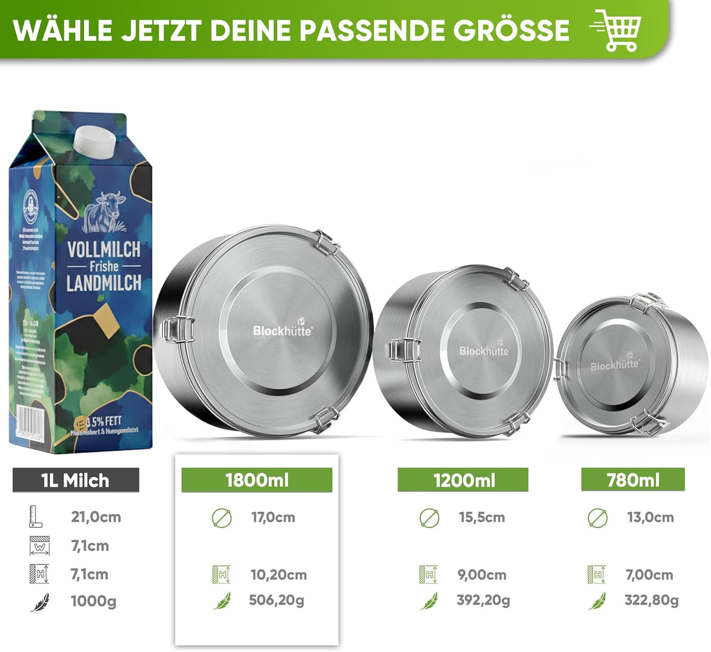 Auslaufsichere Jausenbox mit Göffel, 1800 ml Silber