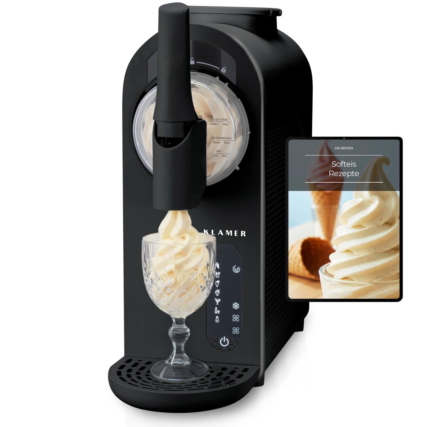 Softeismaschine mit 7 Programmen und Rezeptbuch, 1,5L Schwarz 7in1