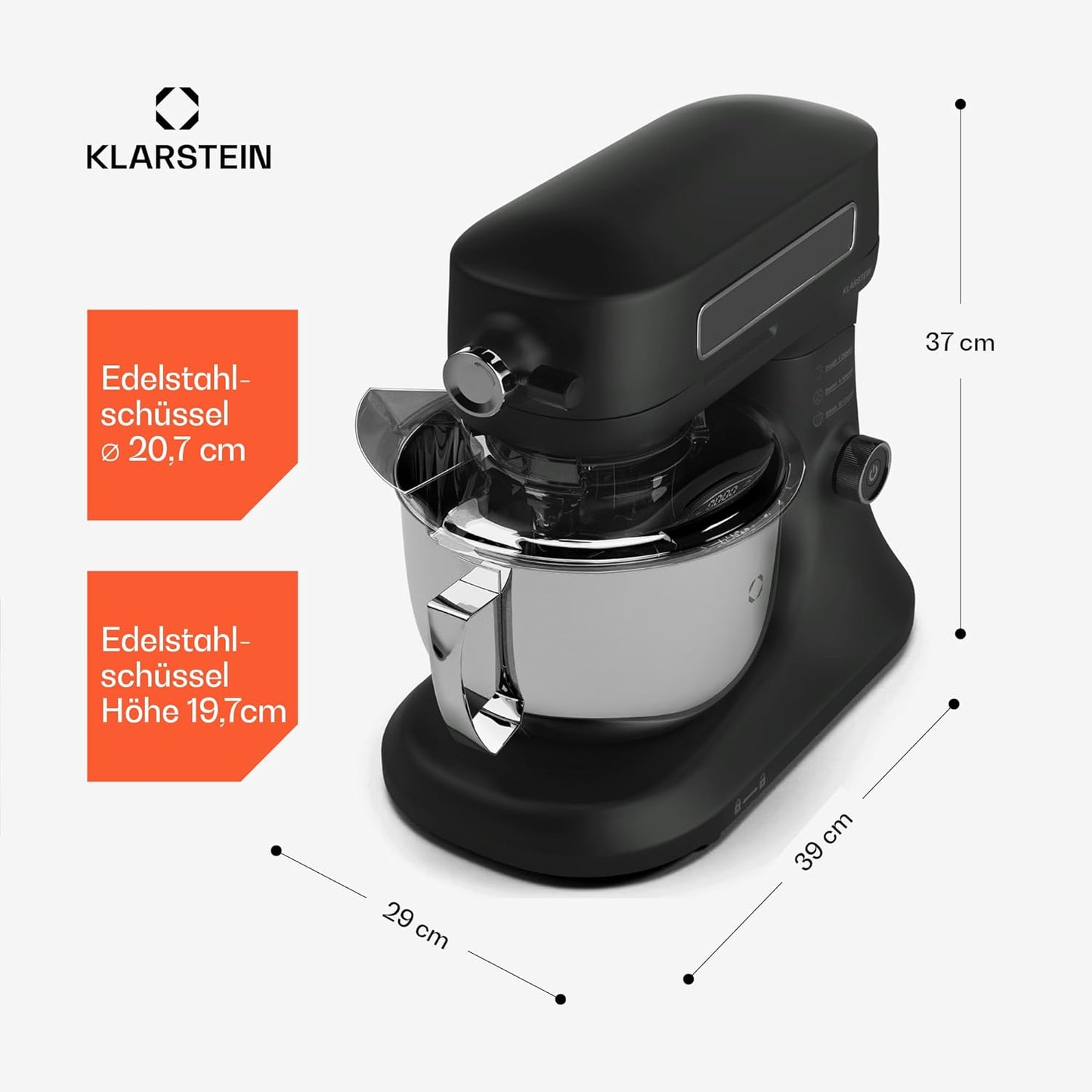 Küchenmaschine mit LCD-Touch & 5L Schüssel, Schwarz Chiara Küchenmaschine