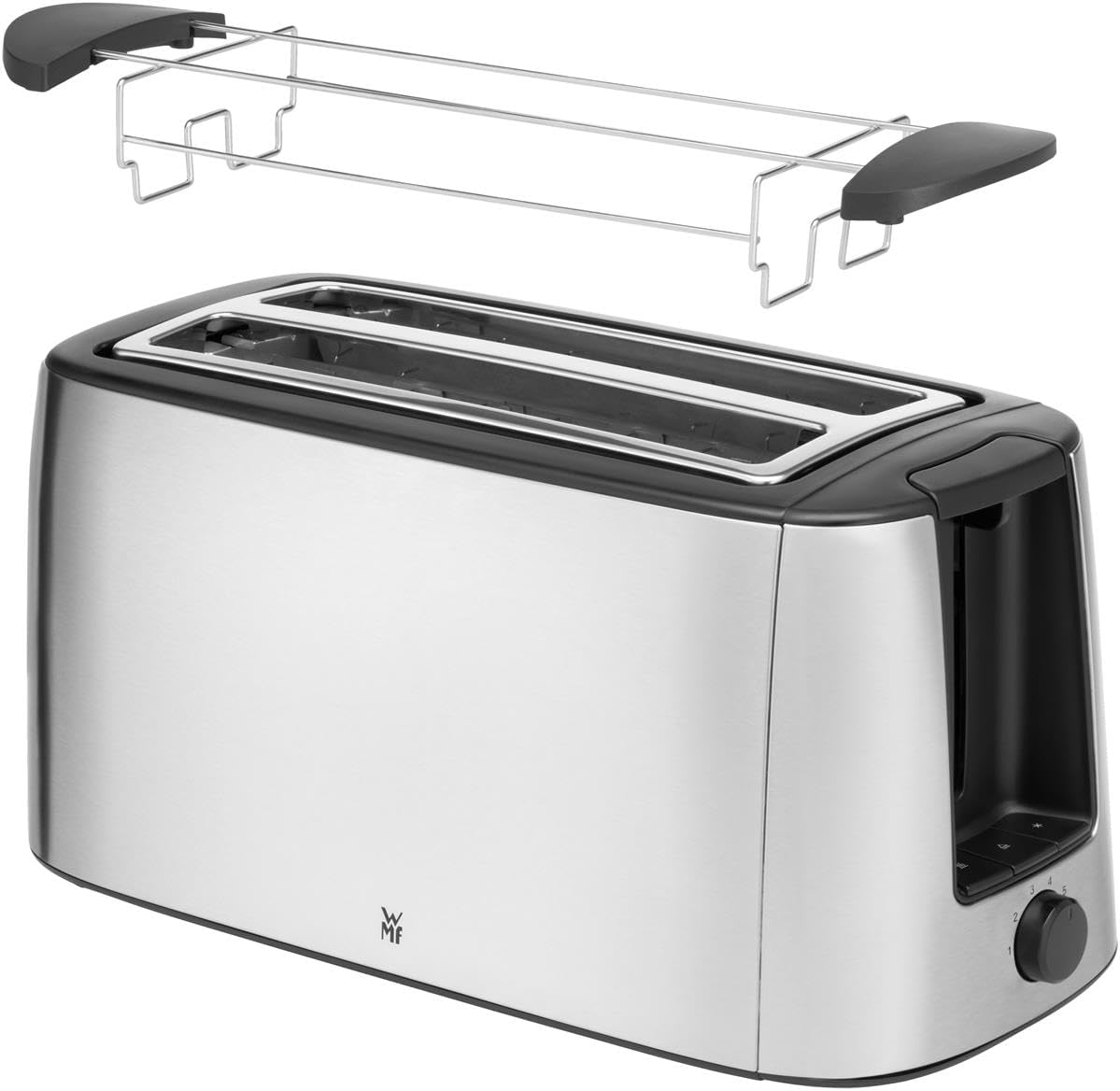 Langschlitz Toaster Edelstahl Brötchenaufsatz 4 Scheiben XXL BuenoPro 1550W, Single