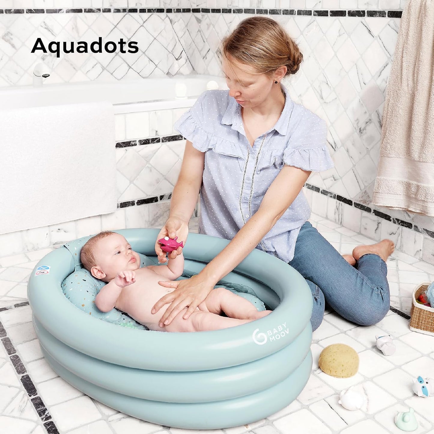 Aufblasbare Babybadewanne mit Neugeboreneneinsatz, Aqua Dots
