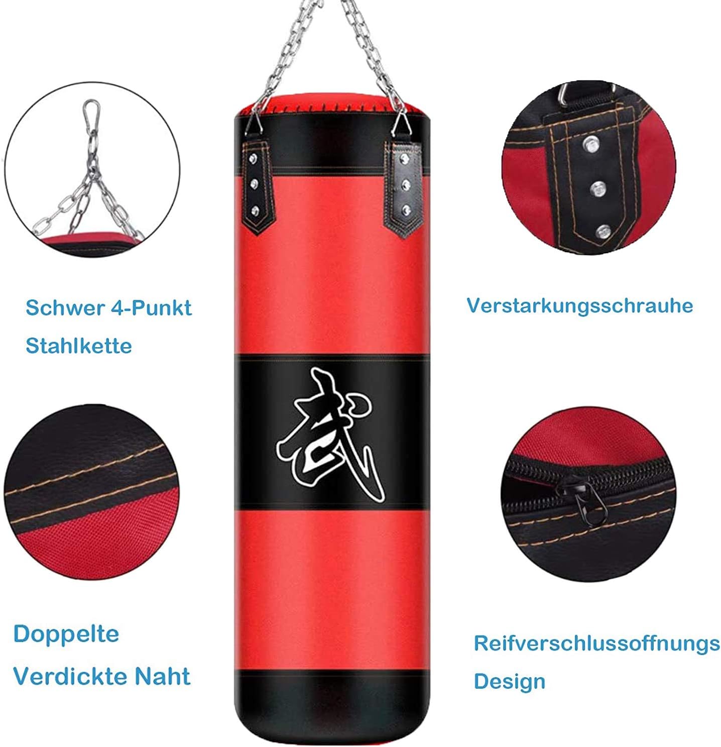 Boxsack mit Stahlkette, Schwarz / Rot