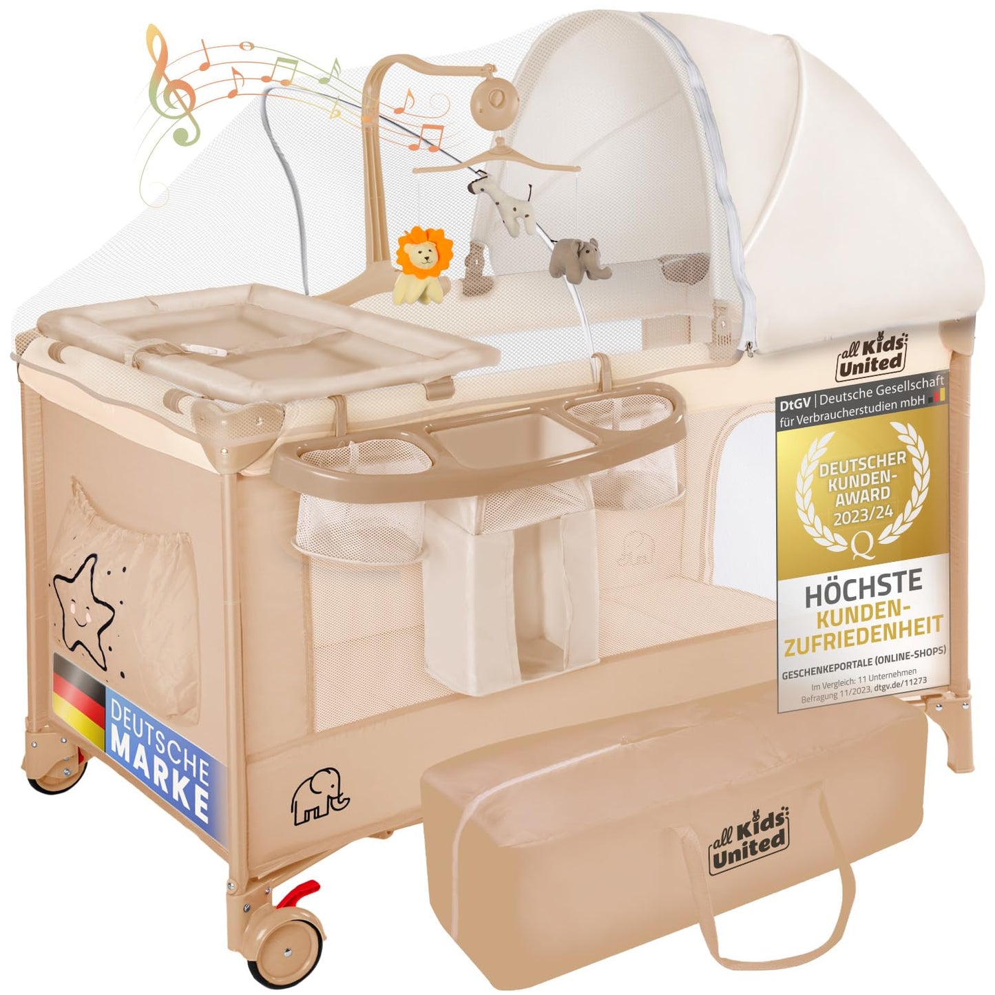 Baby-Reisebett mit Matratze und Zubehör, Beige