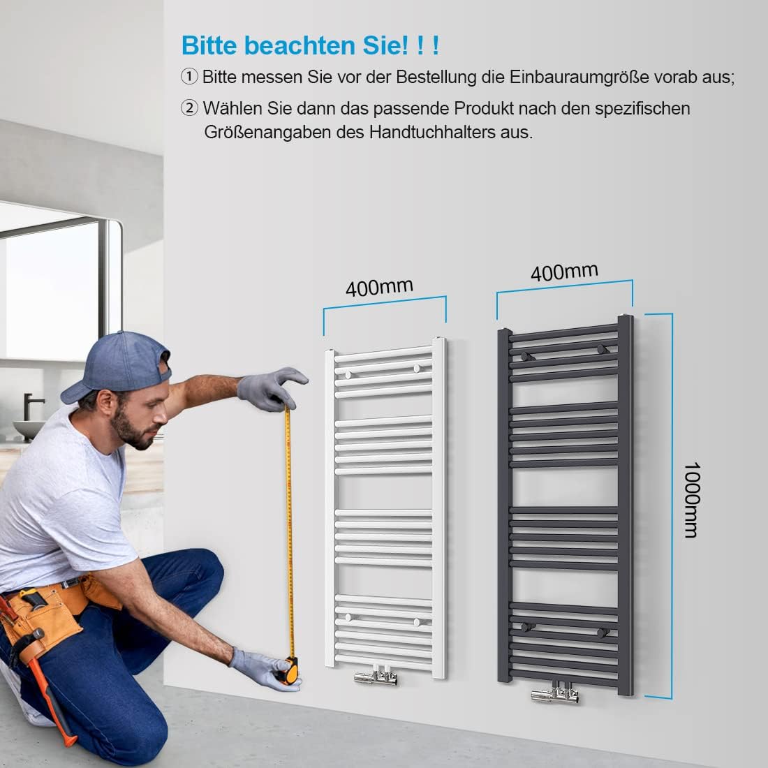 Handtuchtrockner Mittelanschluss, 40x100cm Weiss