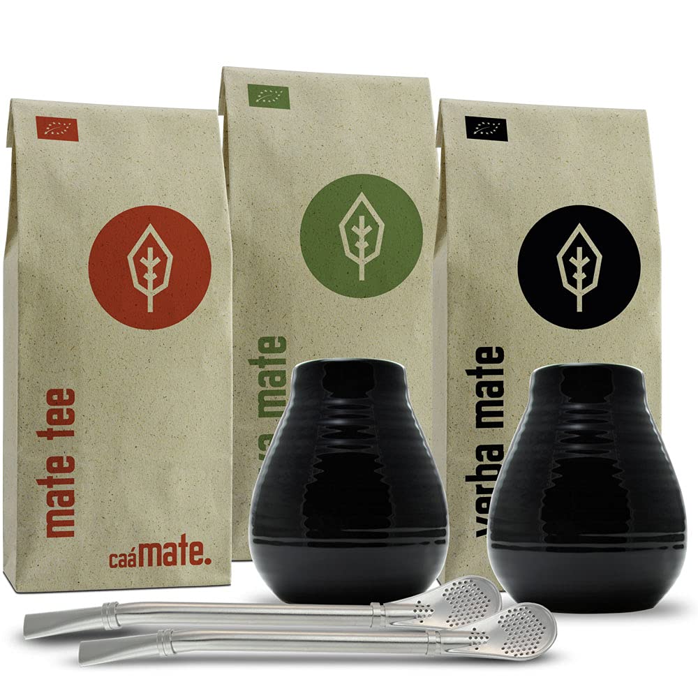 Mate Tee Set mit Bechern und Bombillas, schwarz