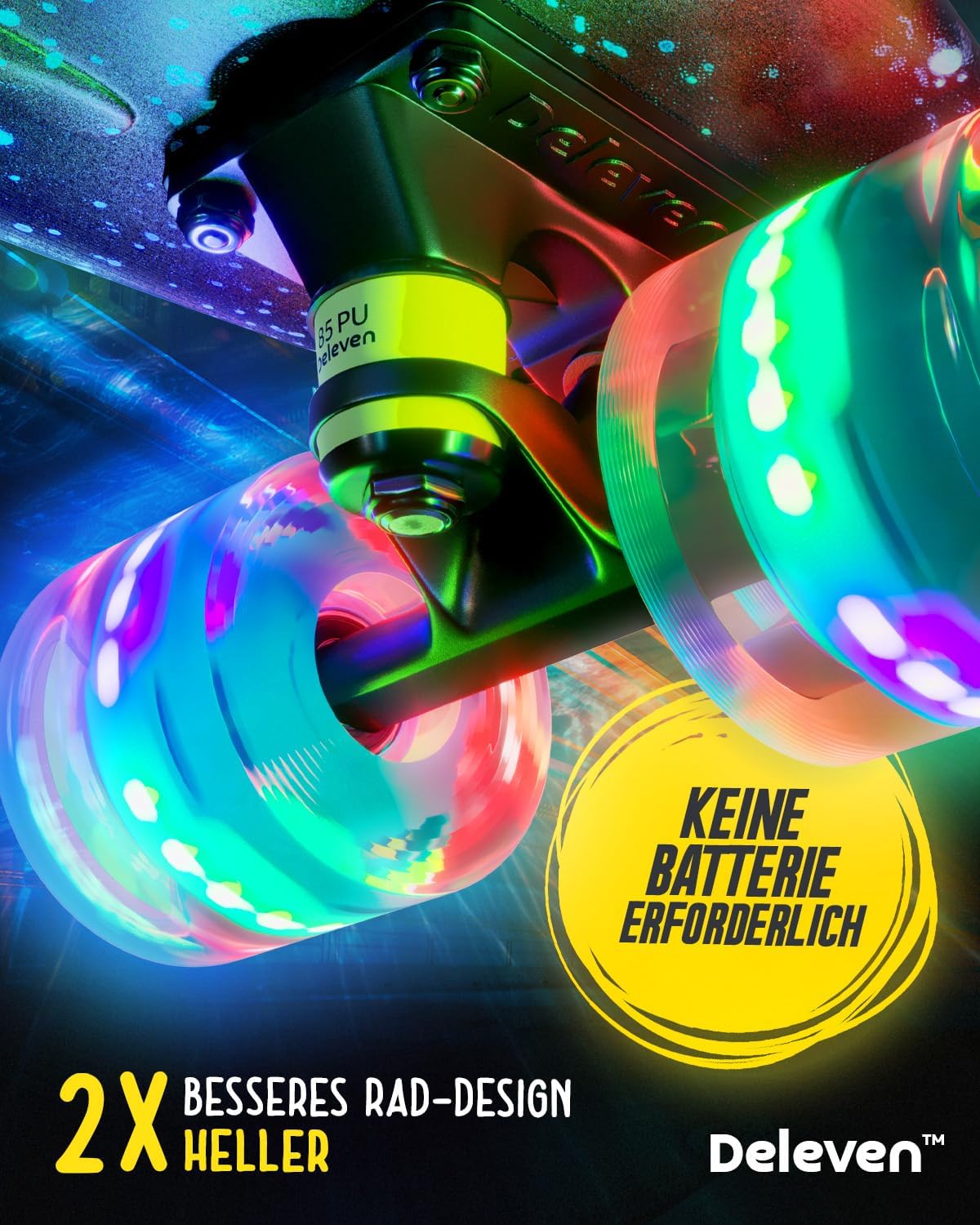 Skateboard mit LED Rollen und Skate Tool, 01 LED Blaue Galaxie