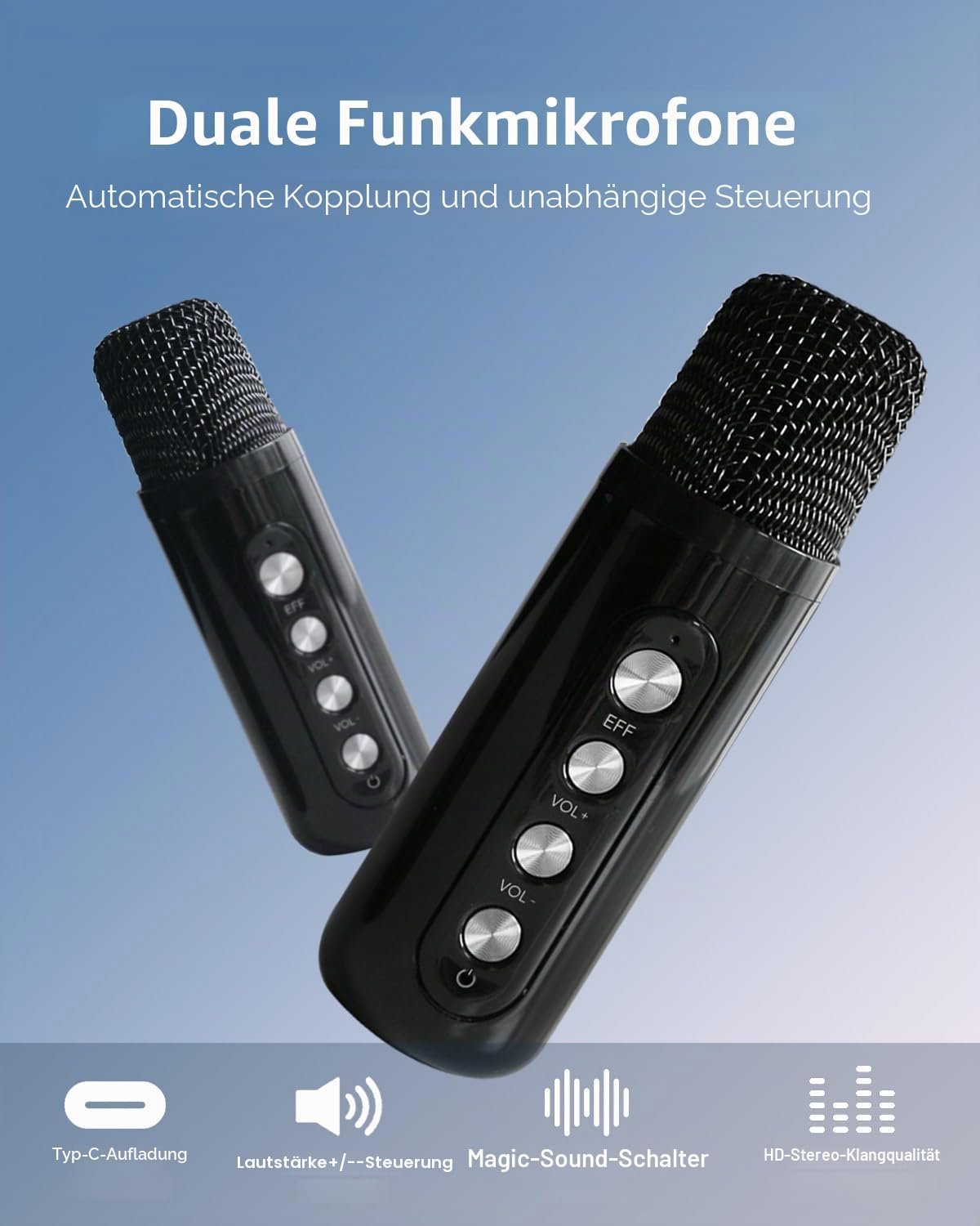 Karaoke-Anlage mit LED und 2 Mikrofonen