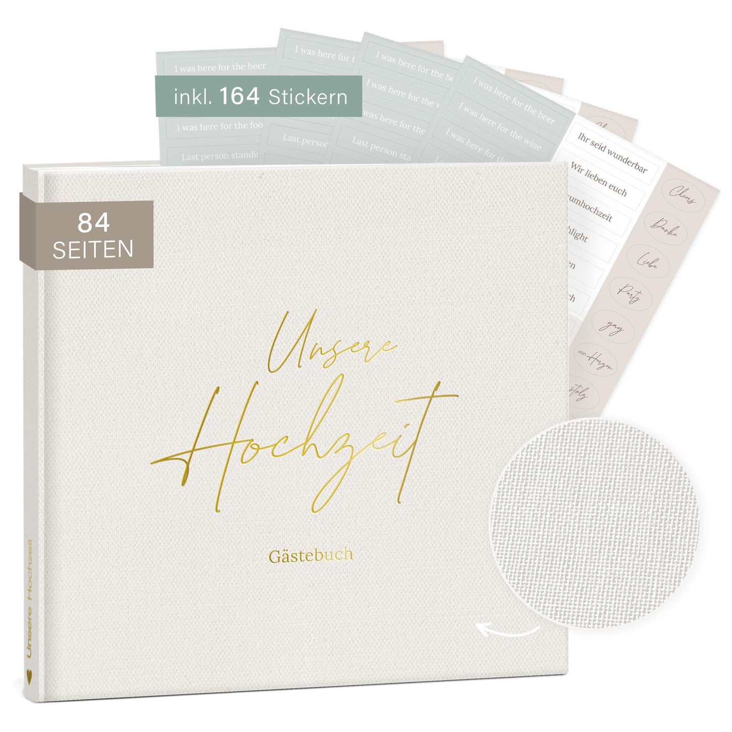 Hochzeits-Gästebuch mit Stickerbögen, Offwhite Ohne Fragen