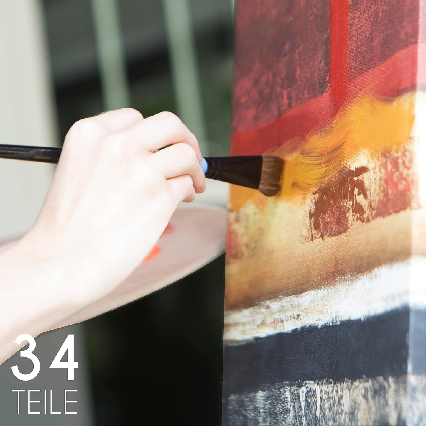 34-teiliges Acrylfarbe-Set mit Tischstaffelei