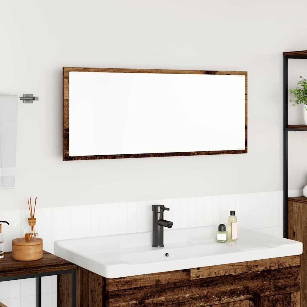 Rechteckiger LED-Wandspiegel aus Altholz, Altholz