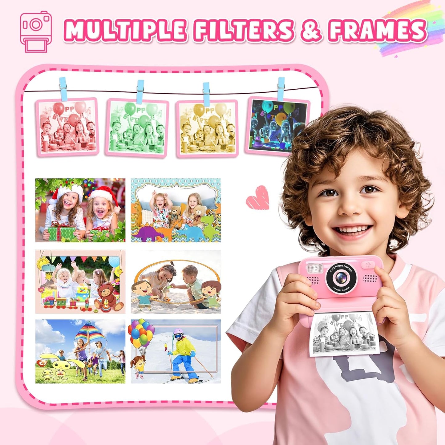 Kinder-Sofortbildkamera mit Selfie-Funktion, Rosa