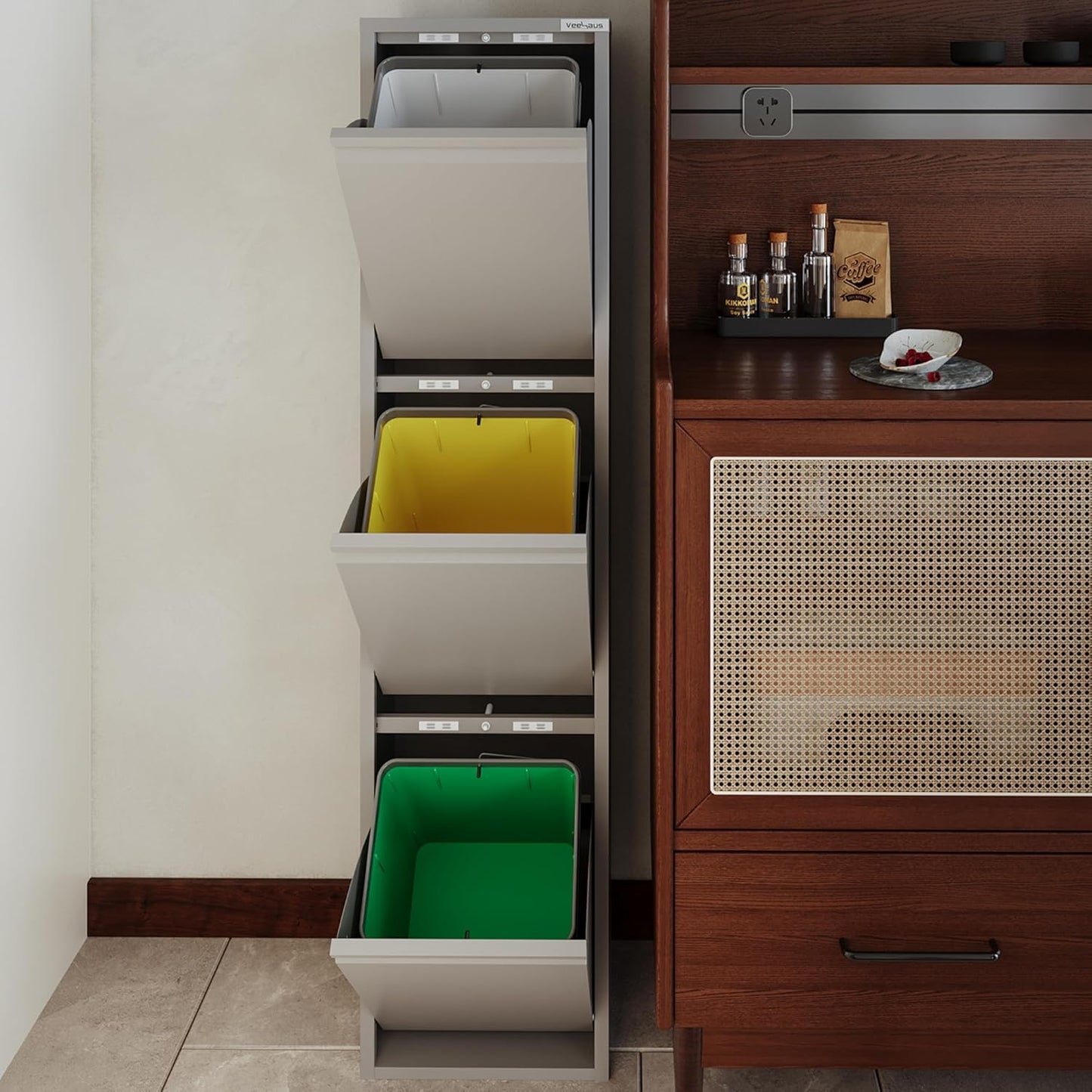 Geruchsloses Mülltrennsystem, 3 X 15 L Grau