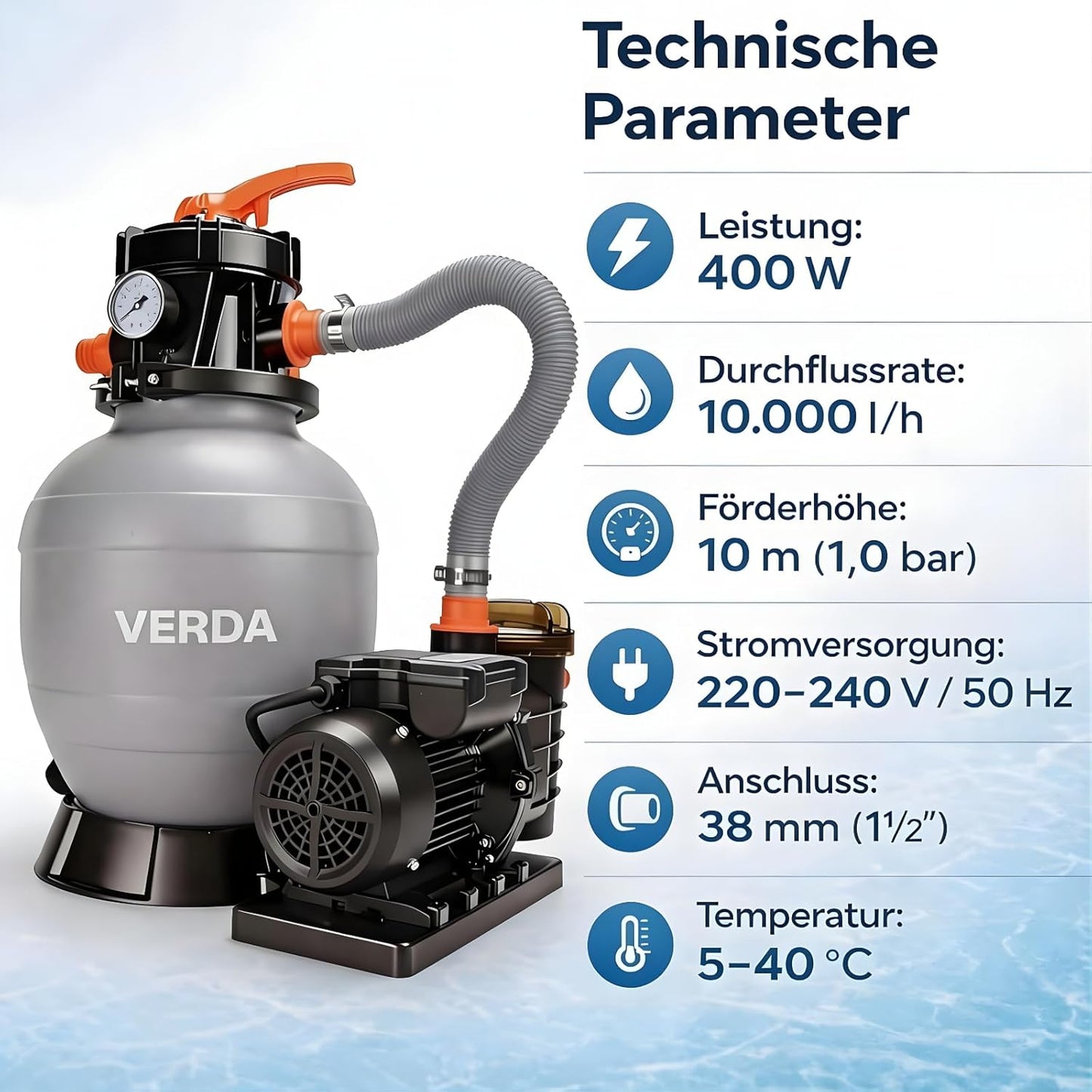 Sandfilteranlage Pumpe 10000 l/h mit Filterbällen, Pumpe 10 000 L/H