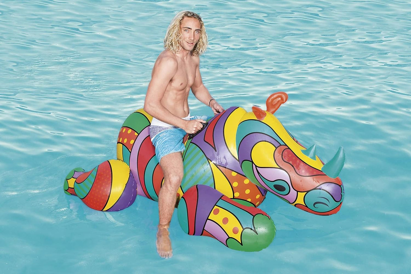 Aufblasbares Nashorn mit Pop-Art Design, Rhino Pool Float